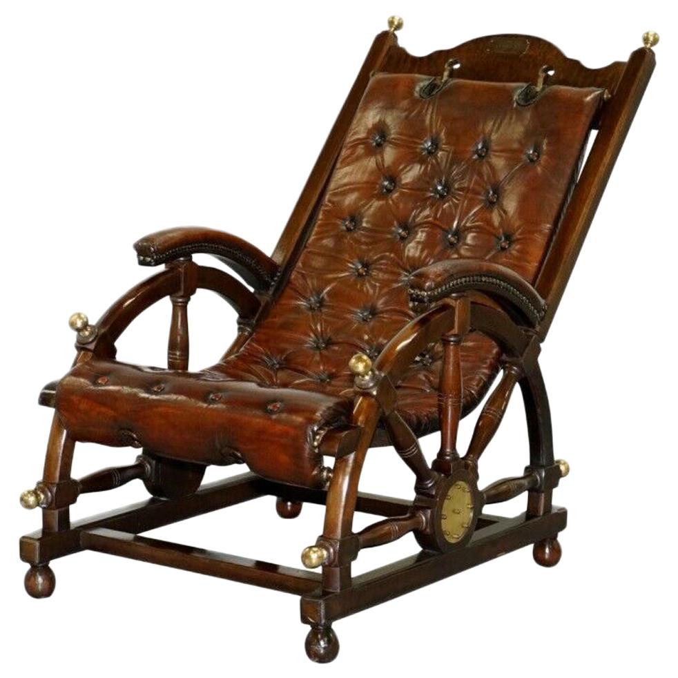 Stamped The Clermont Baltimore 1801 Chesterfield Brown Leather Library Armchair