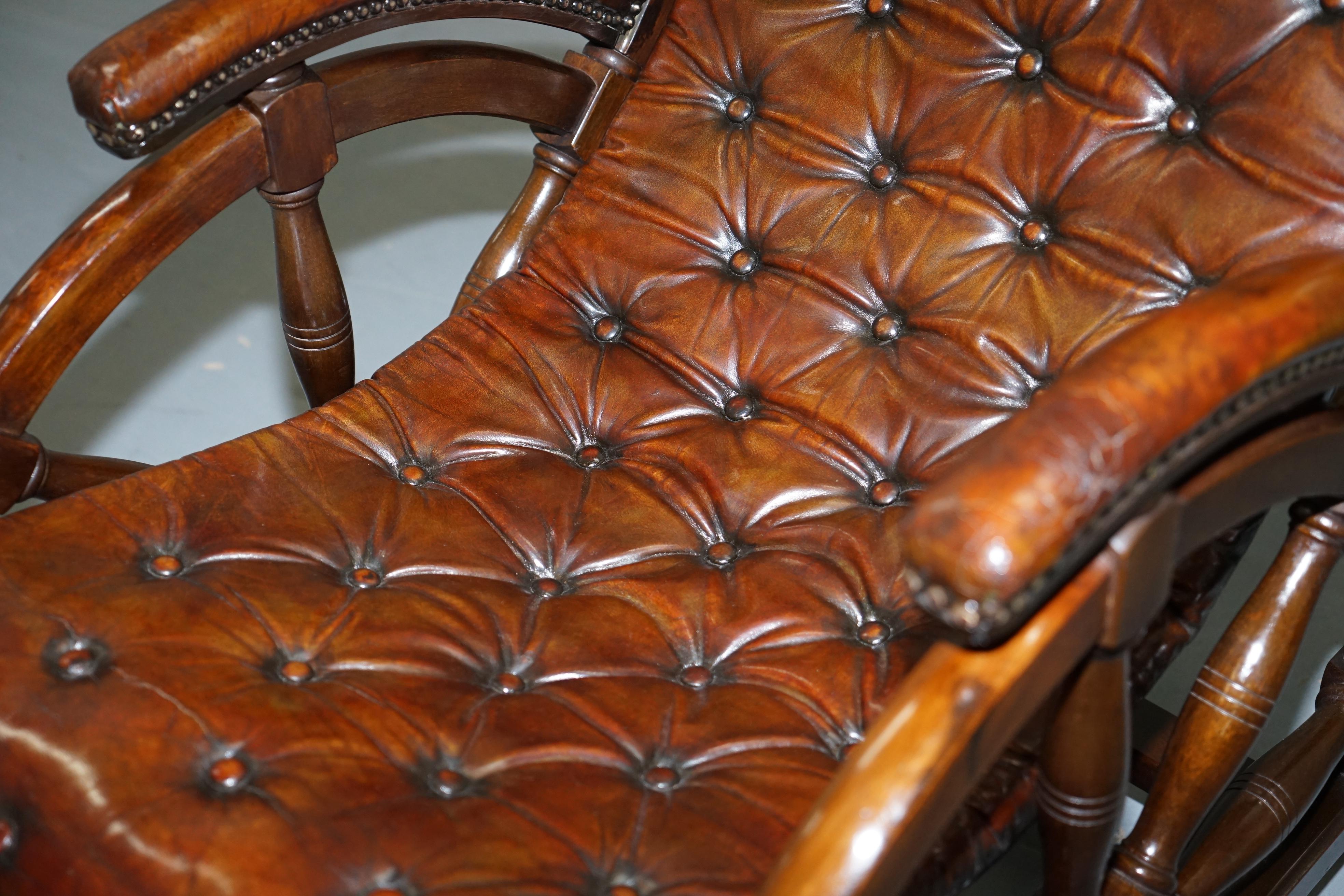 Stamped the Clermont Baltimore 1801 Chesterfield Buttoned Brown Leather Armchair 4