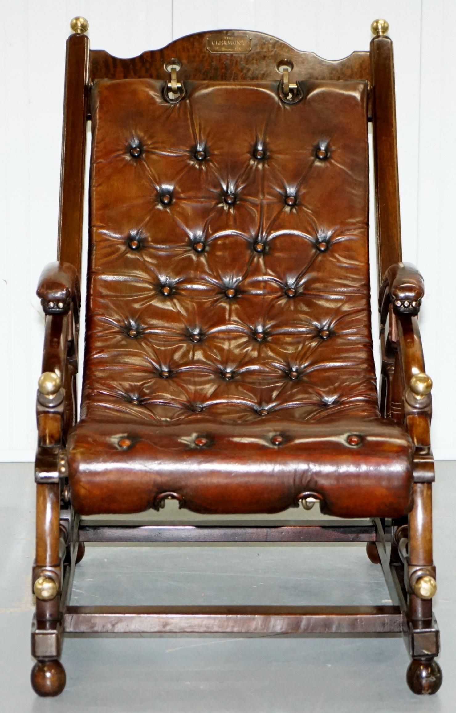 Georgian Stamped the Clermont Baltimore 1801 Chesterfield Buttoned Brown Leather Armchair