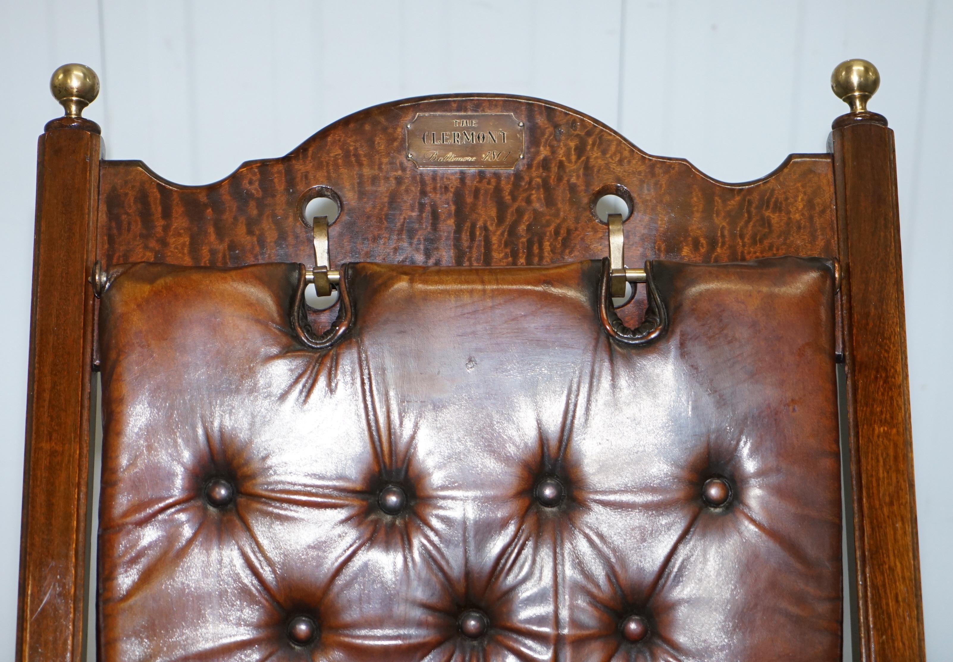 American Stamped the Clermont Baltimore 1801 Chesterfield Buttoned Brown Leather Armchair