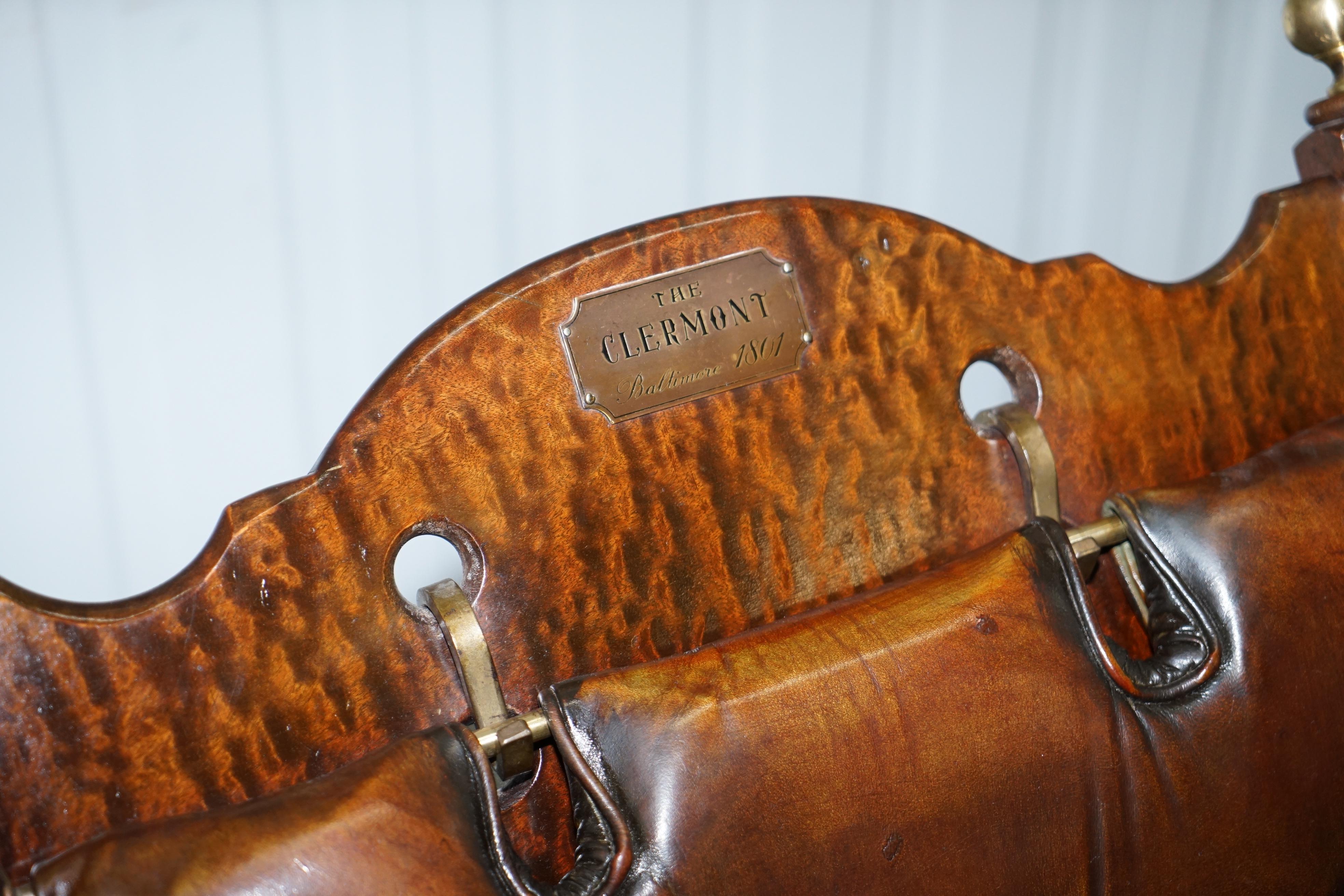 Hand-Crafted Stamped the Clermont Baltimore 1801 Chesterfield Buttoned Brown Leather Armchair