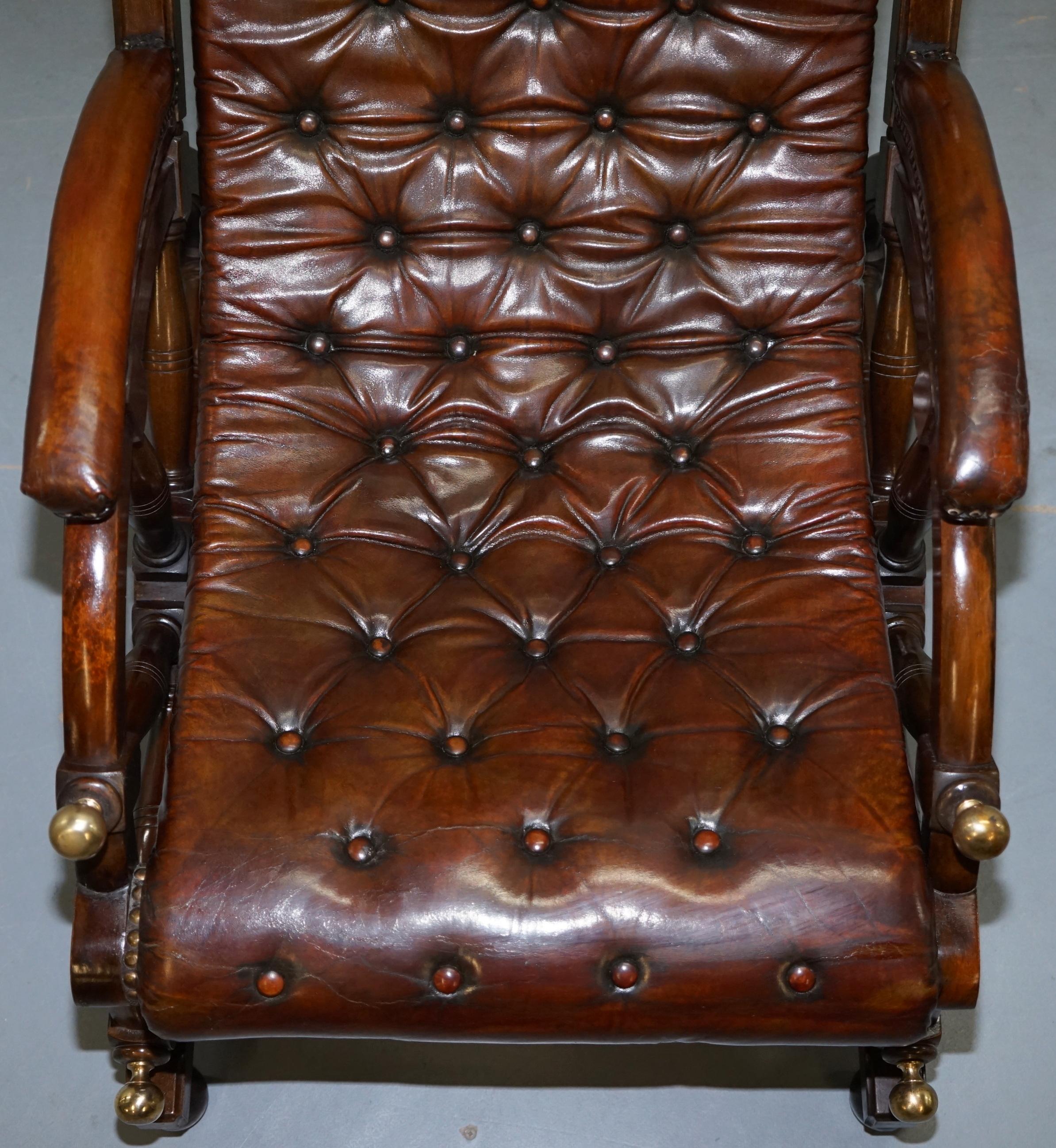 Stamped the Clermont Baltimore 1801 Chesterfield Buttoned Brown Leather Armchair 1