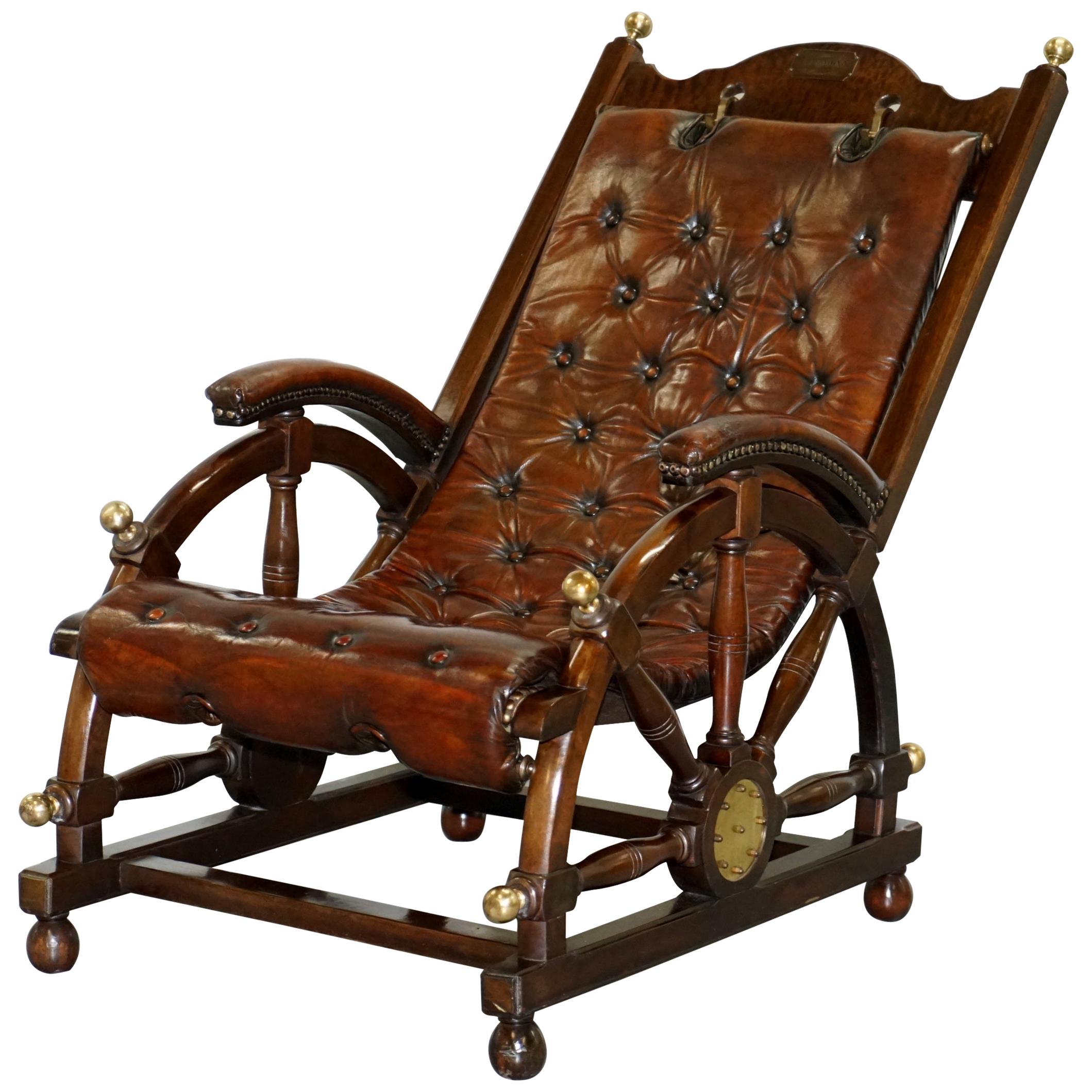 Stamped the Clermont Baltimore 1801 Chesterfield Buttoned Brown Leather Armchair