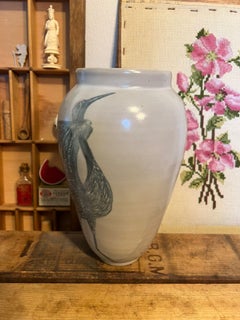 Stamped Vintage Large Hand Painted Bird Vase Pottery.