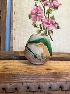 Stamped Vintage Mid Century Modern Style Nemadji Swirl Art Pottery Vase.