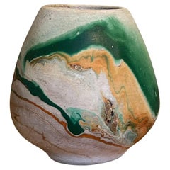 Stamped Vintage Mid Century Modern Style Nemadji Swirl Art Pottery Vase.