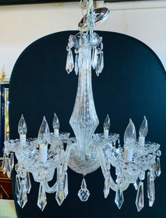 Stamped "Waterford" Six-Light Art Deco Style Crystal Chandelier