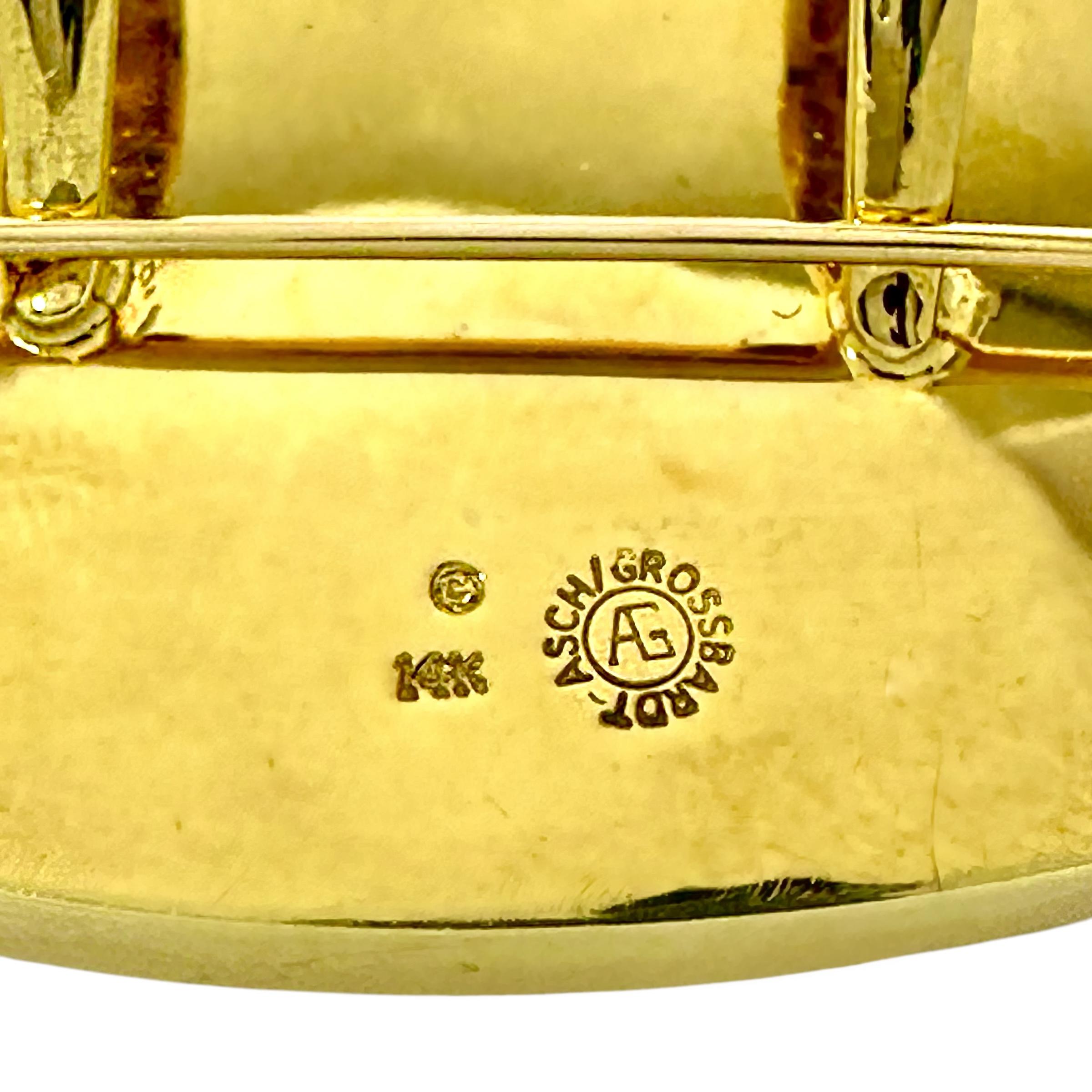 Ciondolo/spilla Stampeding Horses in oro 14K e pietre intarsiate di Asch Grosbardt In condizioni buone in vendita a Palm Beach, FL