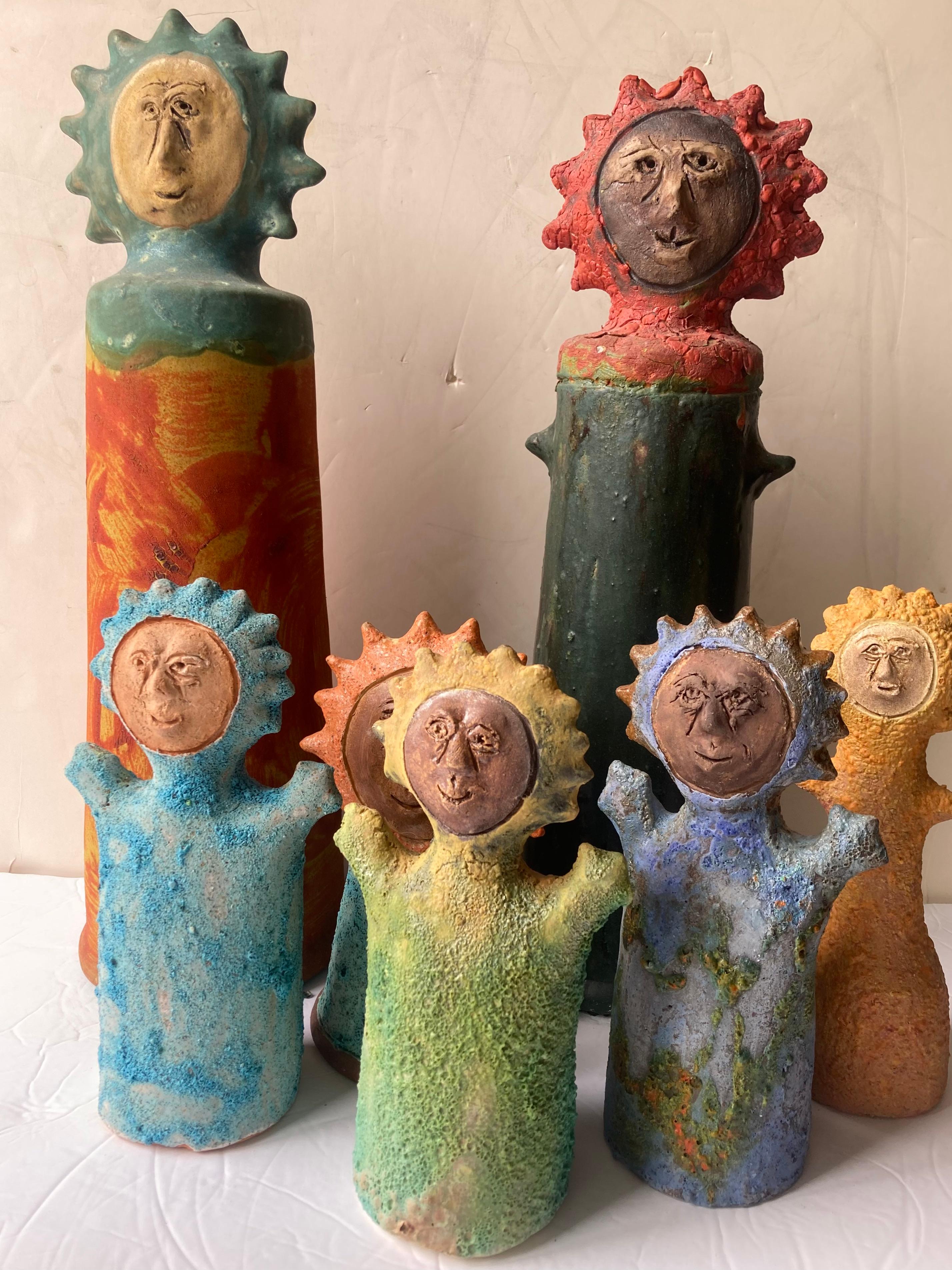 American Stan Bitters, Collection of 7 Sun People Ceramic/Pottery Sculptures 