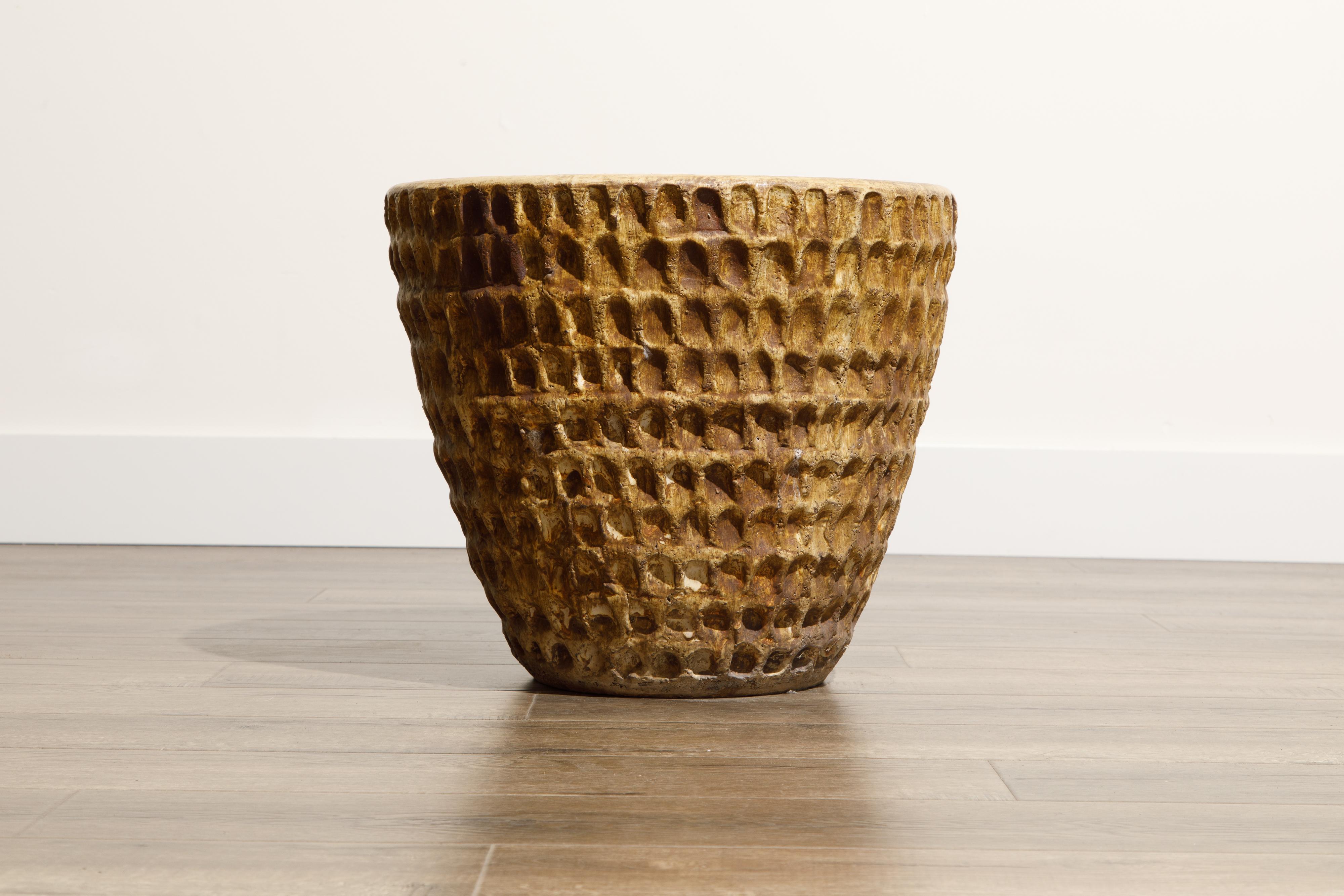 Mid-Century Modern Stan Bitters Large Glazed Ceramic Clay 'Thumb Pot' Planter, Signed, c. 1970