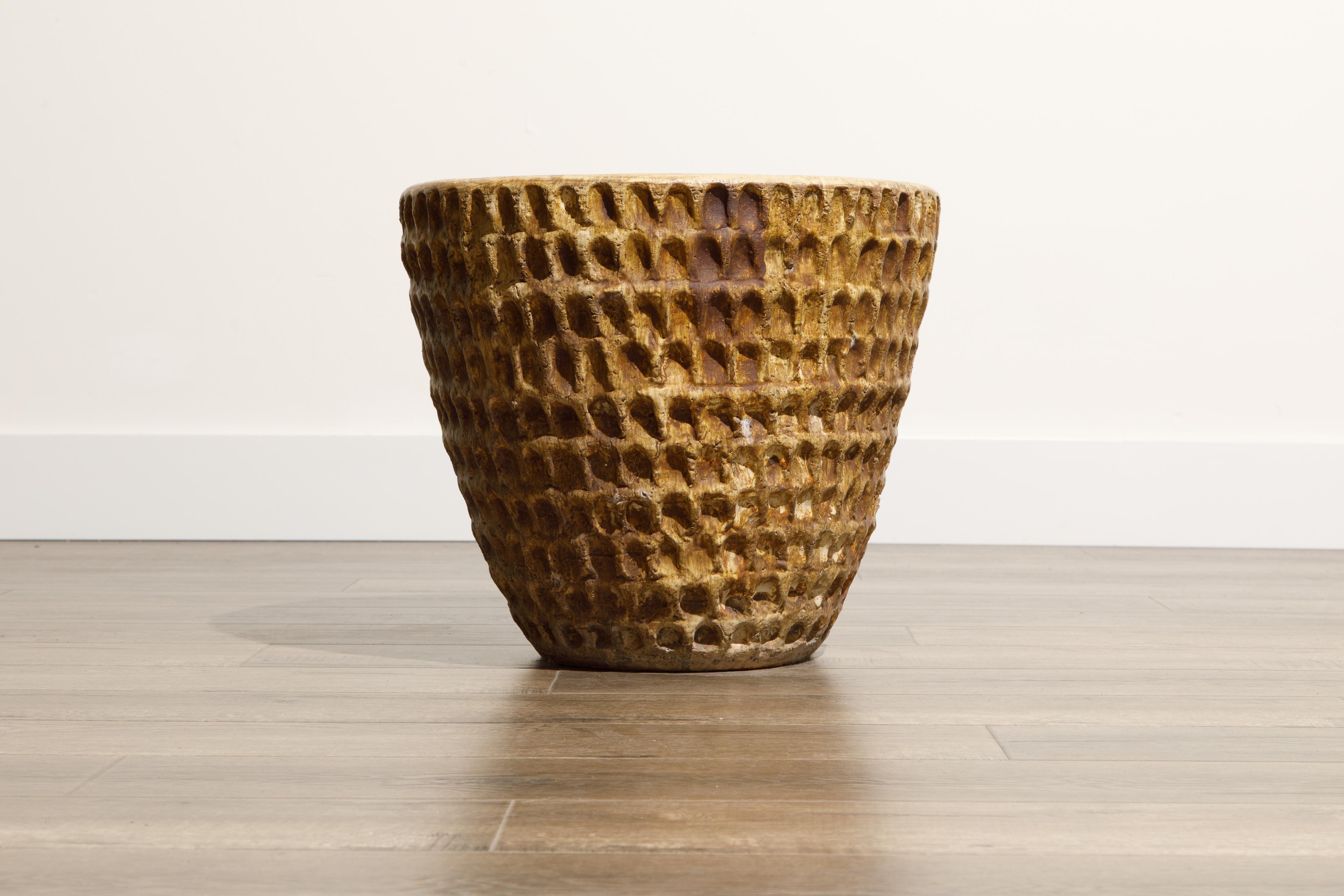 American Stan Bitters Large Glazed Ceramic Clay 'Thumb Pot' Planter, Signed, c. 1970