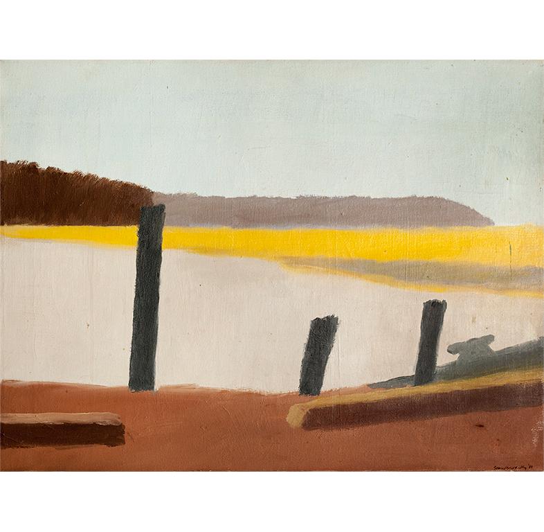 Gelbe Yellow Shore, eine Landschaft am Strand der North Shore von Long Island  – Painting von Stan Brodsky