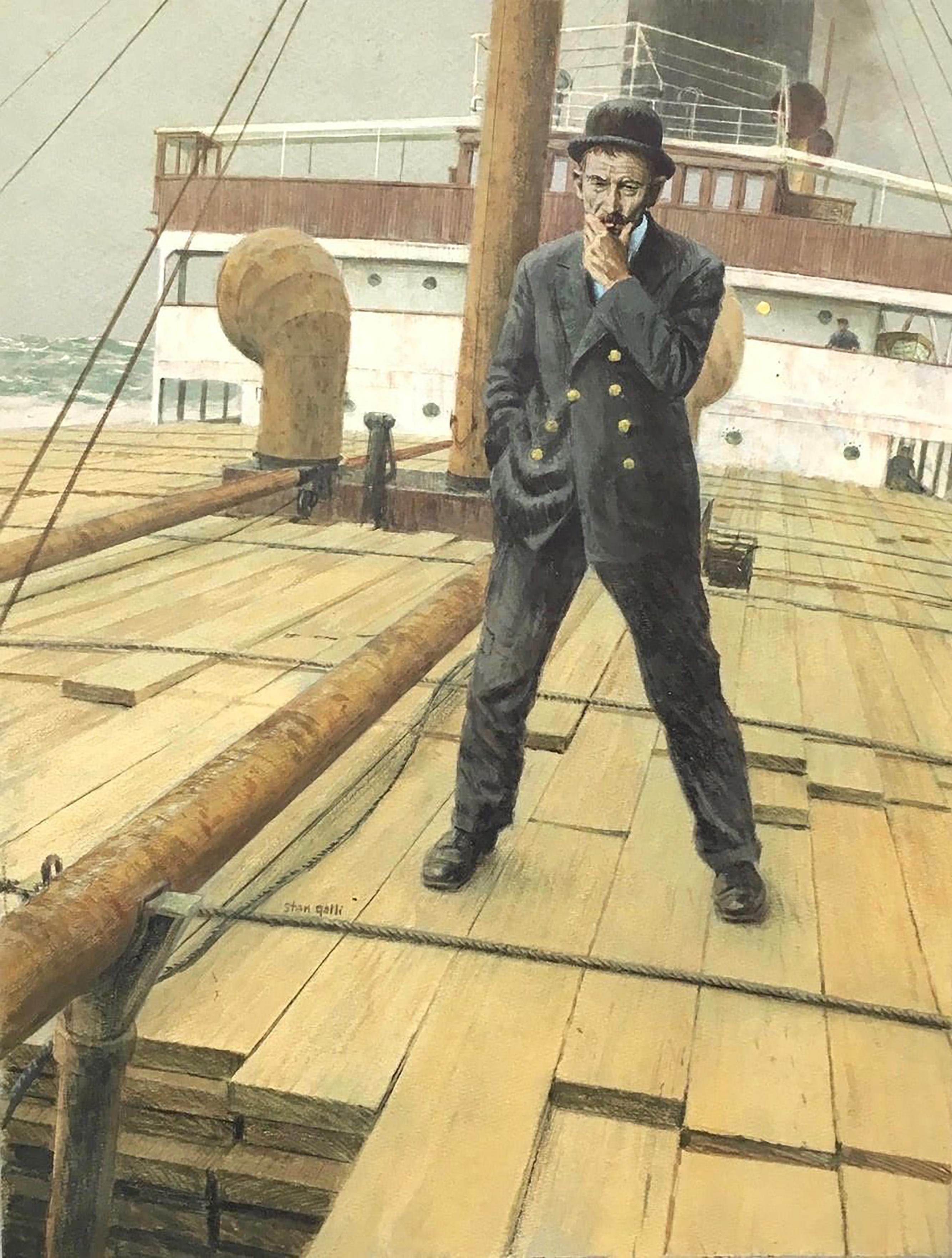 Man on Shipdeck (homme sur pont de bateau) - Mixed Media Art de Stan Galli