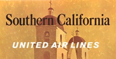 Affiche de voyage vintage originale d'U.S. Airlines:: Californie du Sud