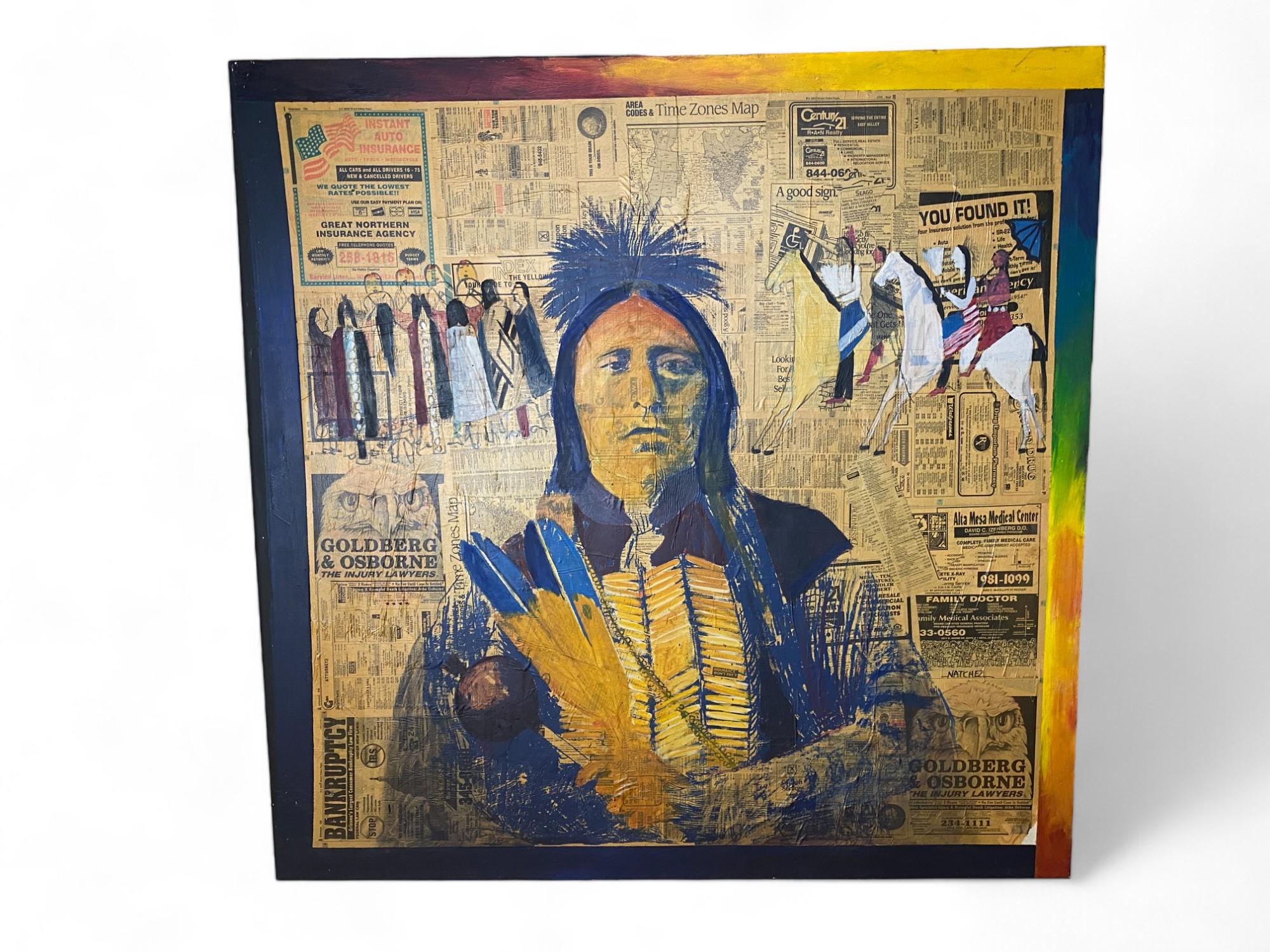 Stan Natchez (Shoshone/Paiute, nato nel 1954)
Navajo rispetto a un elenco telefonico
Tecnica mista su tela
Senza segno
123cm x 22cm

Provenienza:
Proprietà di una collezione privata, Berkshire
Acquisito da un progetto decorativo per un ristorante di