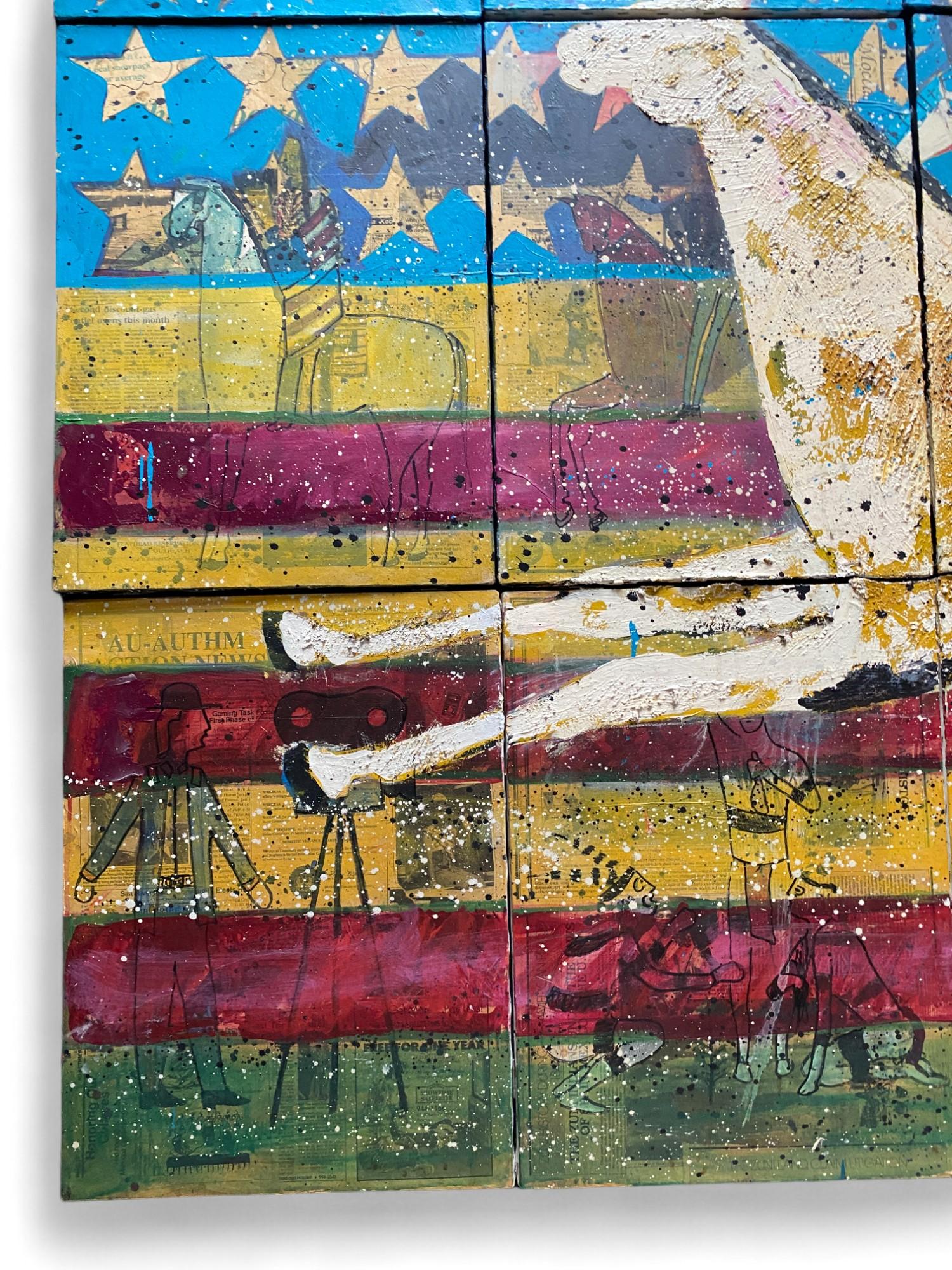 XXIe siècle et contemporain Stan Natchez (Shoshone/Paiute, né en 1954) Un collage en dix-huit parties d'une figure sur h en vente