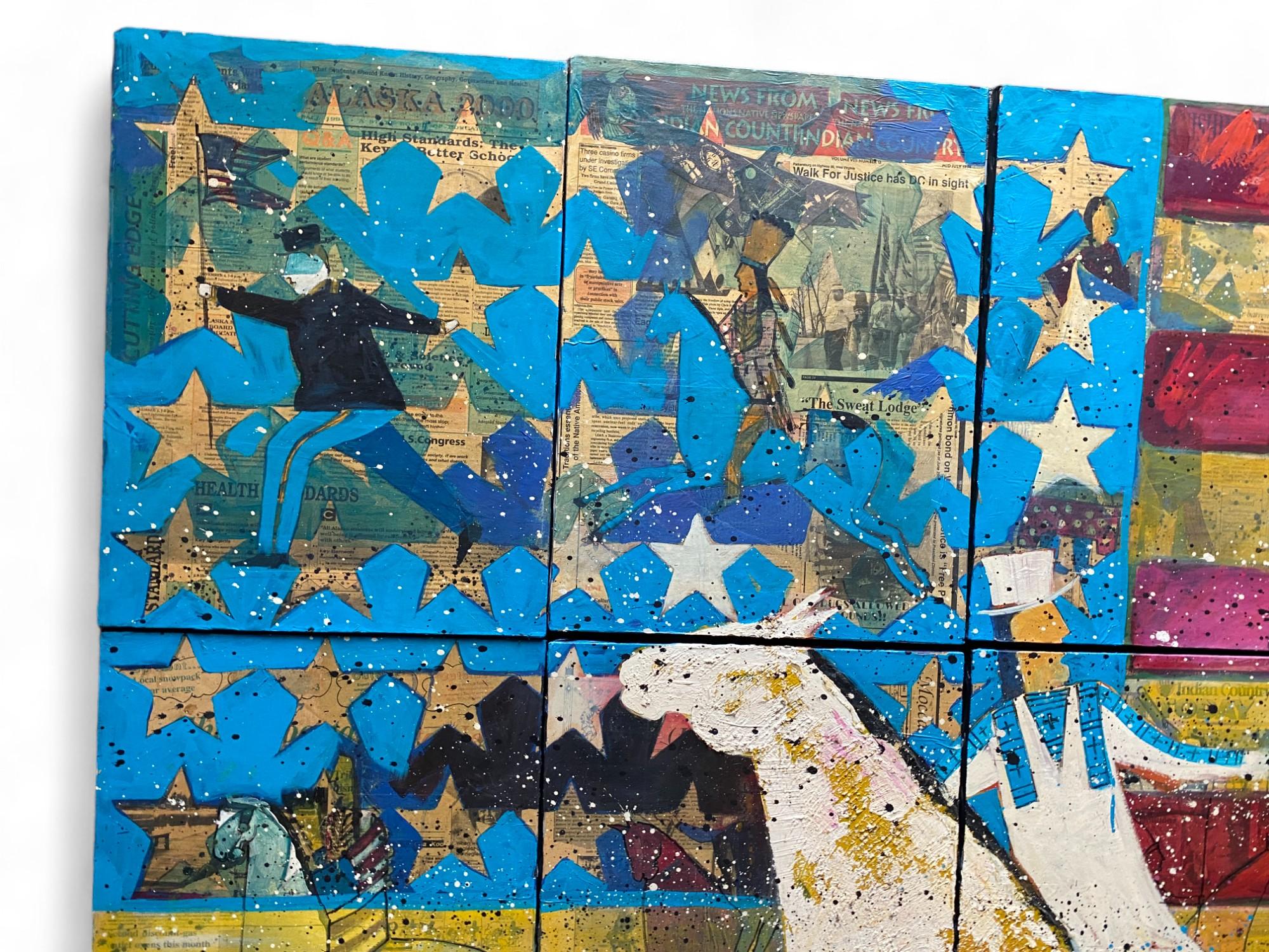 Peinture Stan Natchez (Shoshone/Paiute, né en 1954) Un collage en dix-huit parties d'une figure sur h en vente