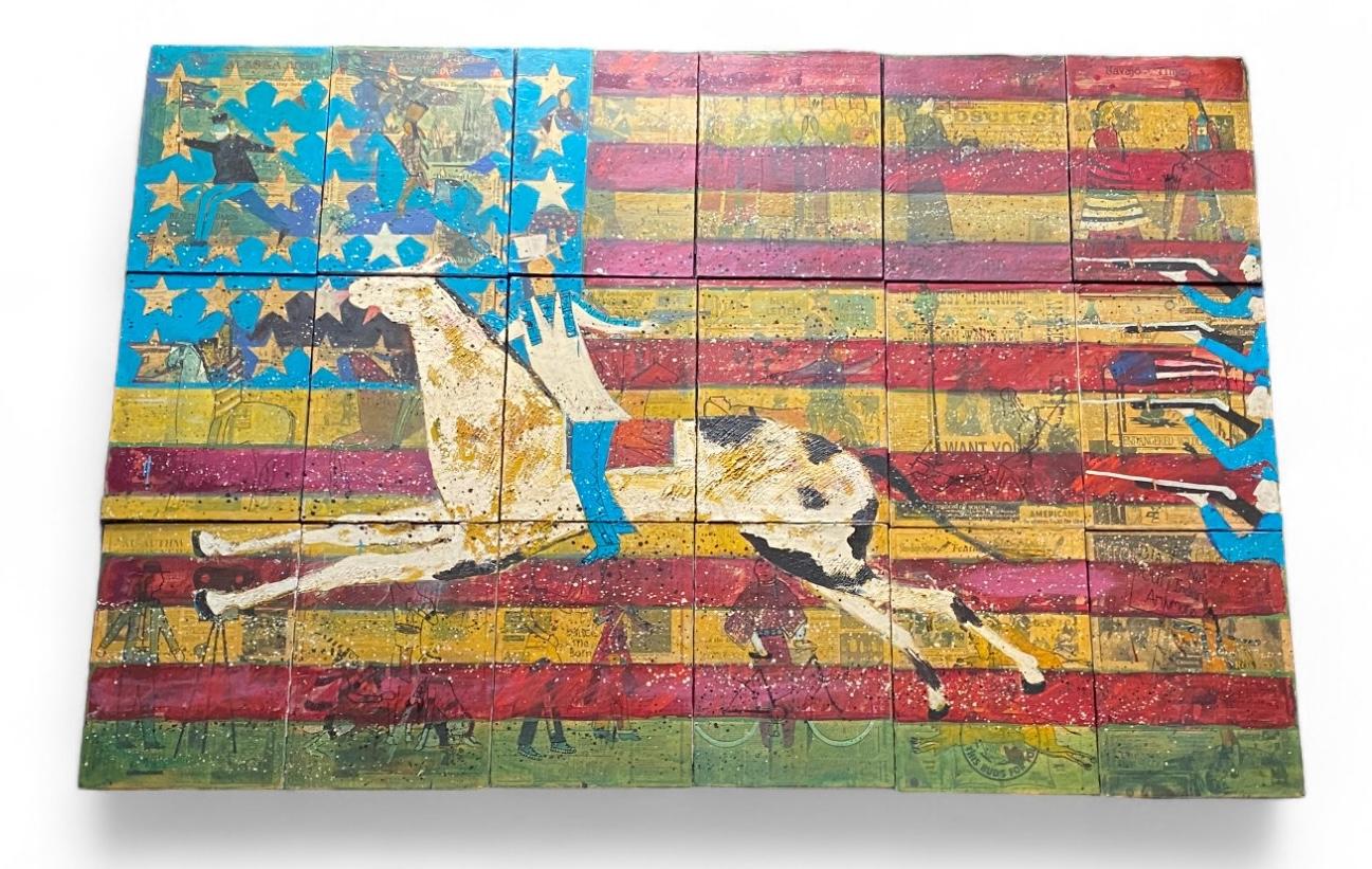 Stan Natchez (Shoshone/Paiute, né en 1954) Un collage en dix-huit parties d'une figure sur h en vente 2