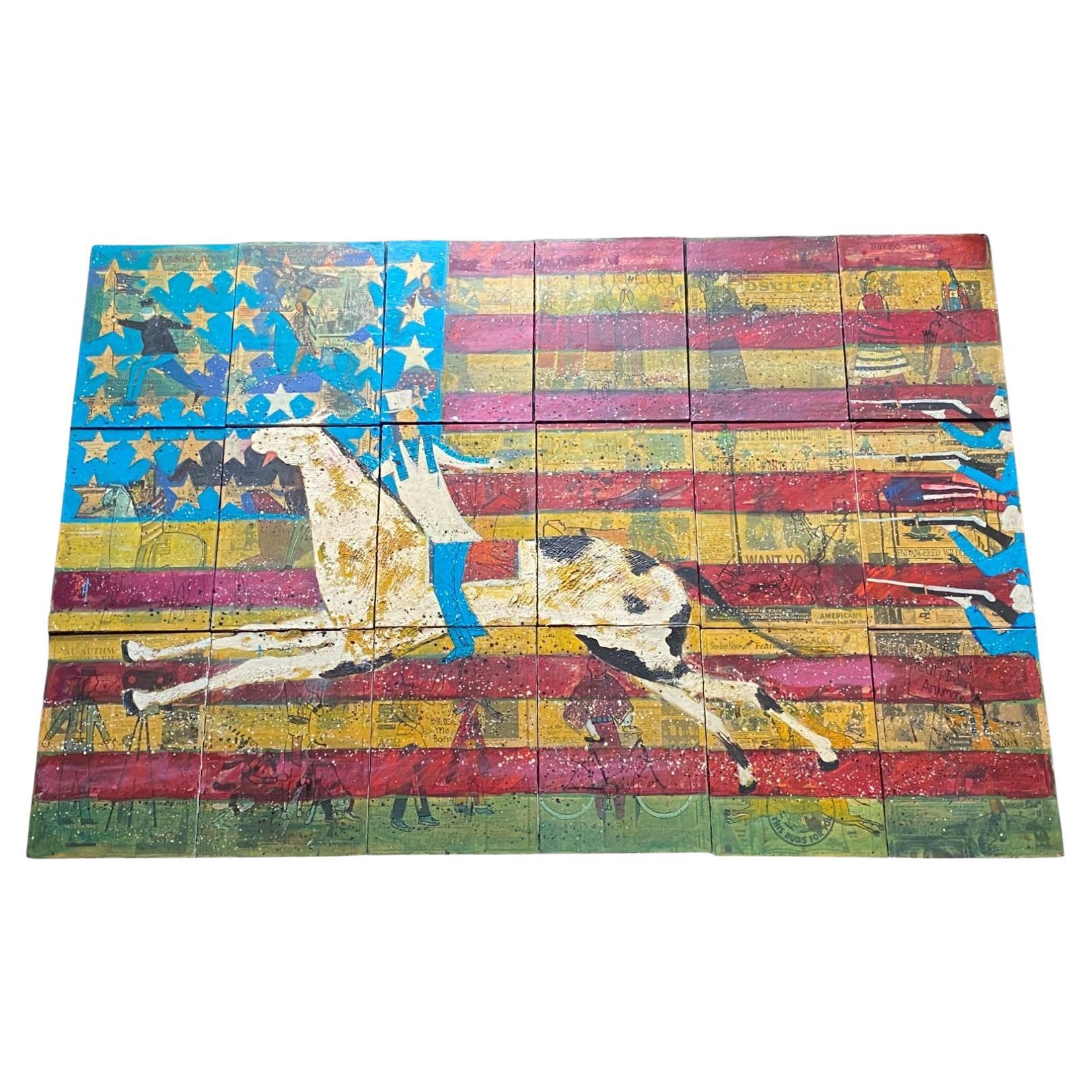 Stan Natchez (Shoshone/Paiute, b.1954) An eighteen part collage of a figure on h