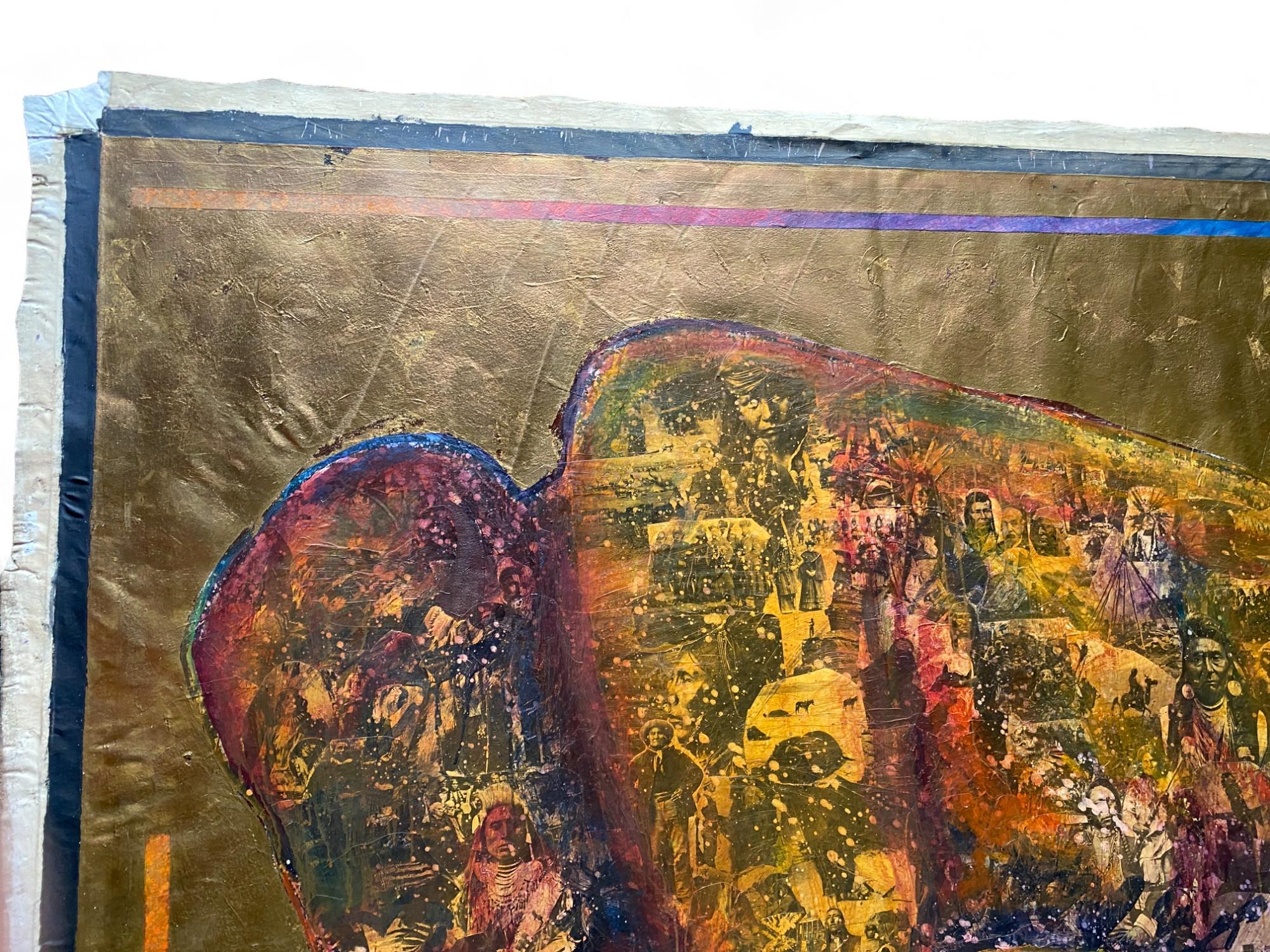 Pittura Stan Natchez (Shoshone/Paiute, nato nel 1954) Bufalo contro oro in vendita