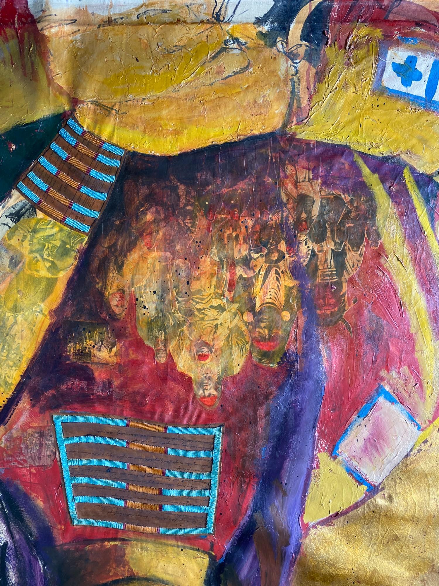 Stan Natchez (Shoshone/Paiute, b.1954)
Chief Medicine Crow (Peelatchi-waaxpáash) on gold
Mixed media on canvas (detached from stretcher)
Unsigned
187cm x 158cm

Provenance:
Property from a Private Collection, Berkshire
Acquired from a proposed