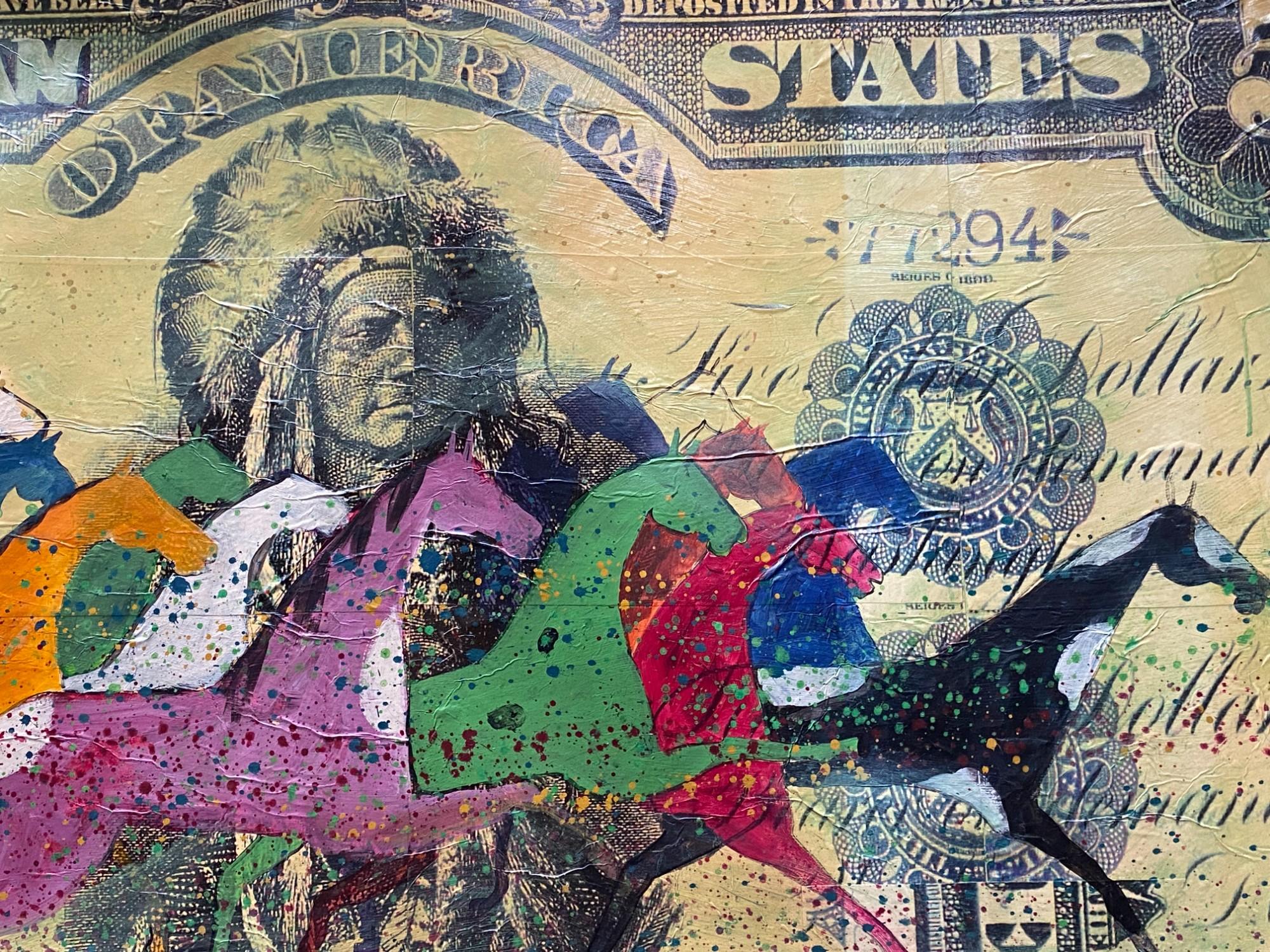 Stan Natchez (Shoshone/Paiute, geb. 1954) Pferde und Navajos auf einem 5 Dollar-Schein im Zustand „Gut“ im Angebot in Henley-on-Thames, Oxfordshire