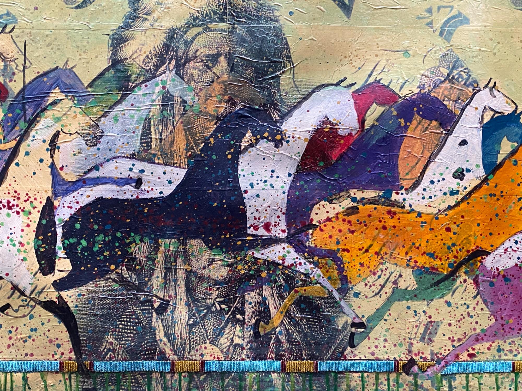 Stan Natchez (Shoshone/Paiute, geb. 1954) Pferde und Navajos auf einem 5 Dollar-Schein (21. Jahrhundert und zeitgenössisch) im Angebot