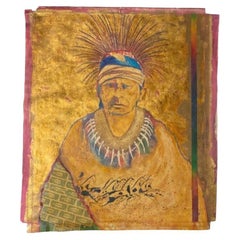 Stan Natchez (Shoshone/Paiute, b.1954) Navajo in head dress against gold wearing