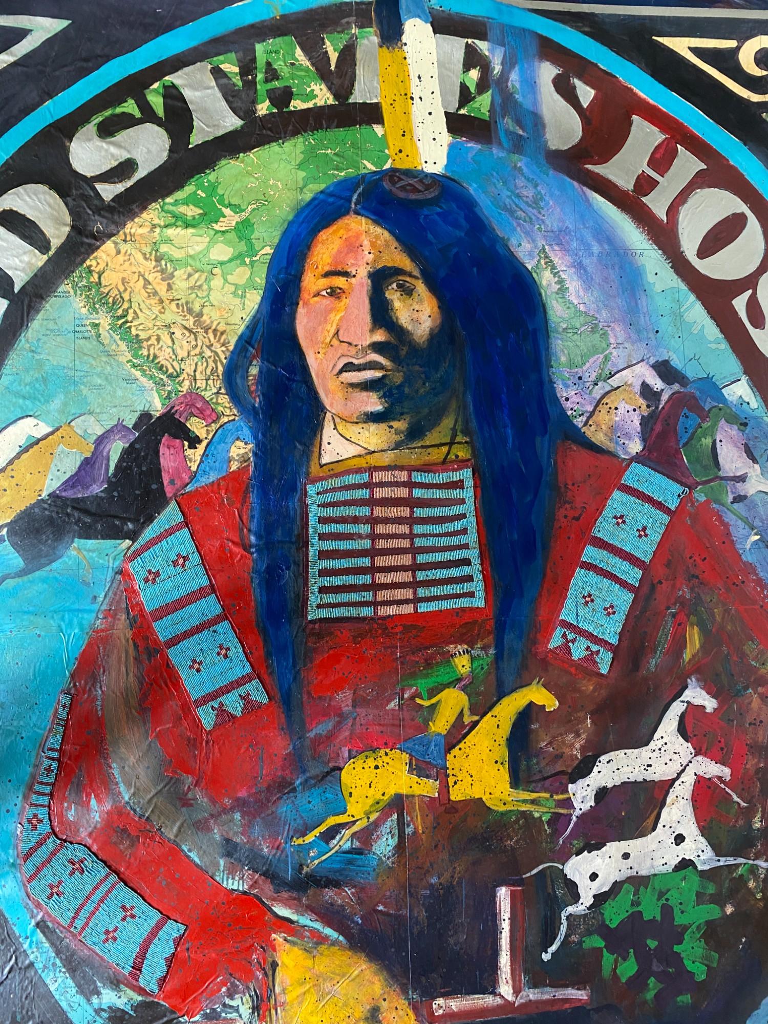 Contemporary Stan Natchez (Shoshone/Paiute, b.1954) Navajo with a tomahawk on a USA postal st For Sale
