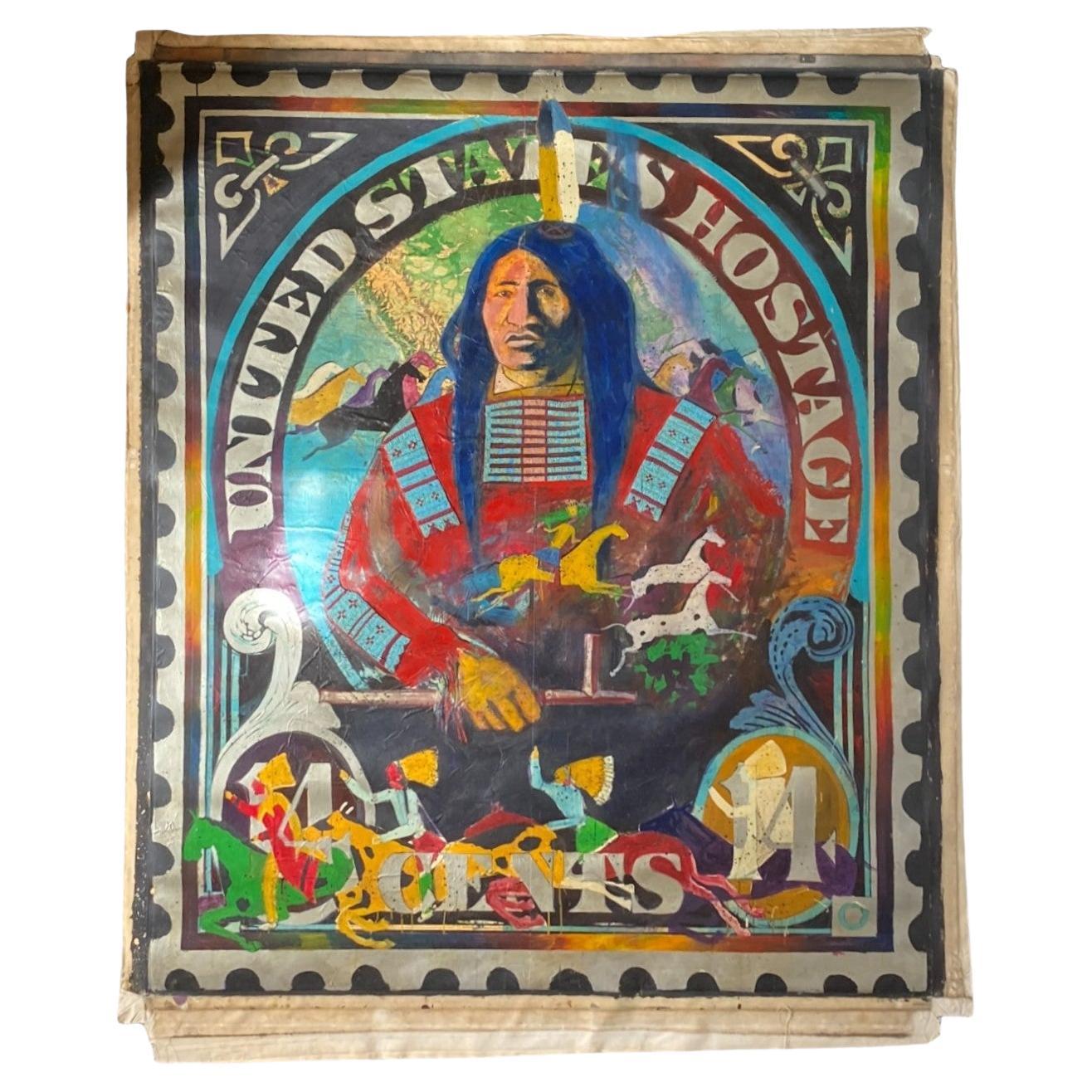 Stan Natchez (Shoshone/Paiute, b.1954) Navajo with a tomahawk on a USA postal st For Sale