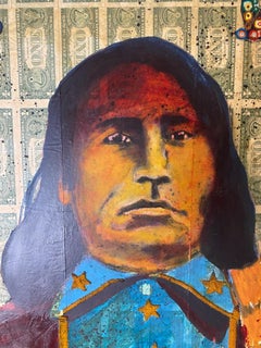 Stan Natchez (Shoshone/Paiute, b.1954) Navajo with Birds against one dollar bill