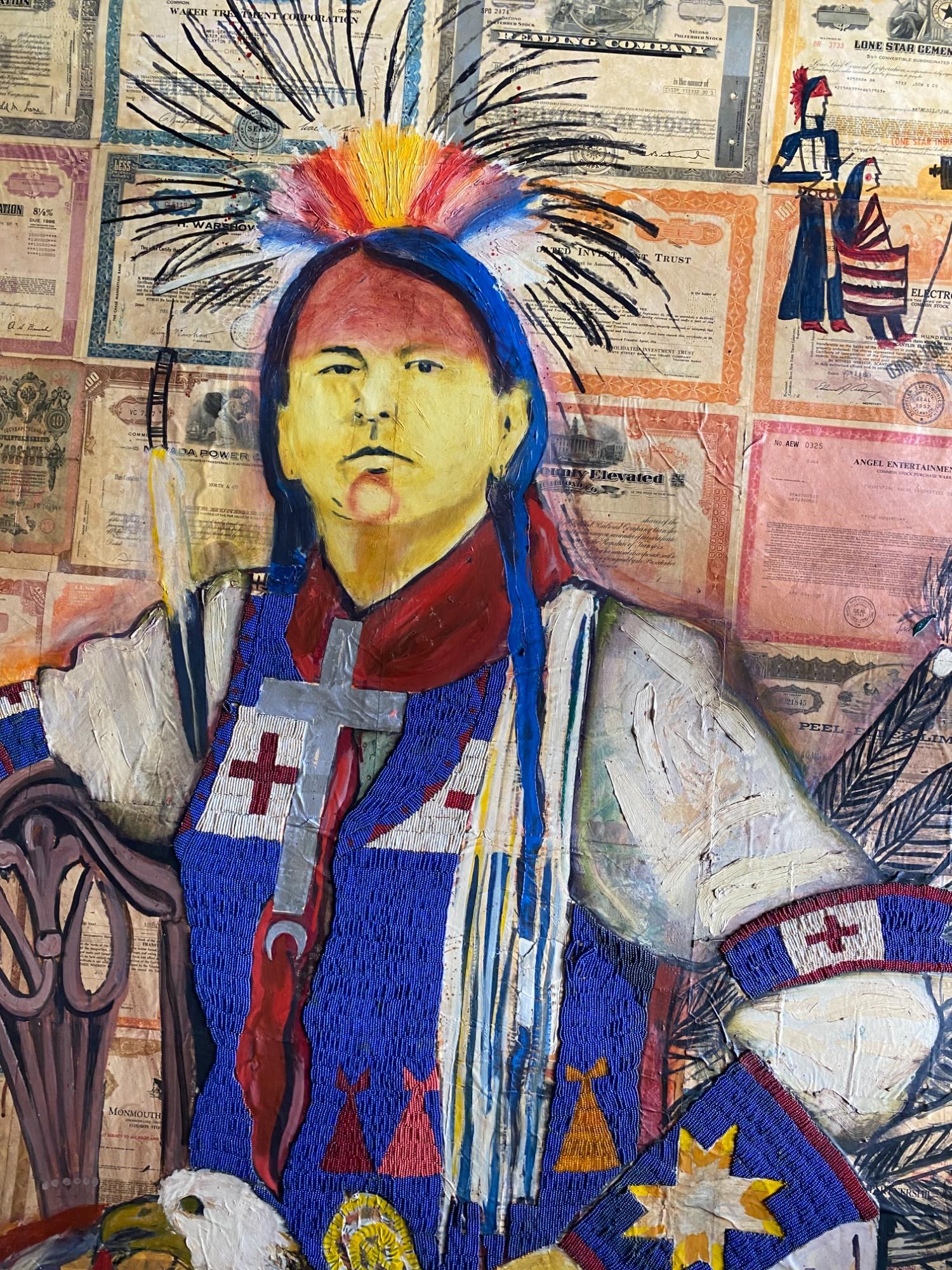 XXI secolo e contemporaneo Stan Natchez (Shoshone/Paiute, nato nel 1954) Navajo seduto contro obbligazioni in vendita