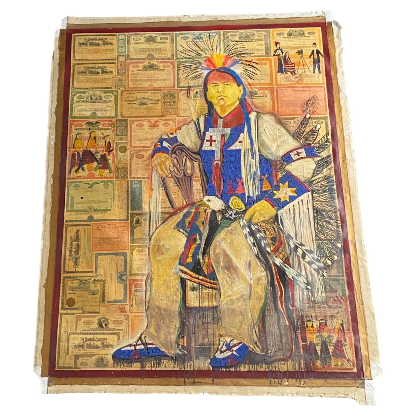 Stan Natchez (Shoshone/Paiute, n.1954) Navajo sentado contra bonos