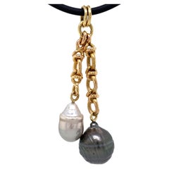 "Stan & Ollie" Baroque Tahitian Pearl Pendant on Fancy 18 Karat Links