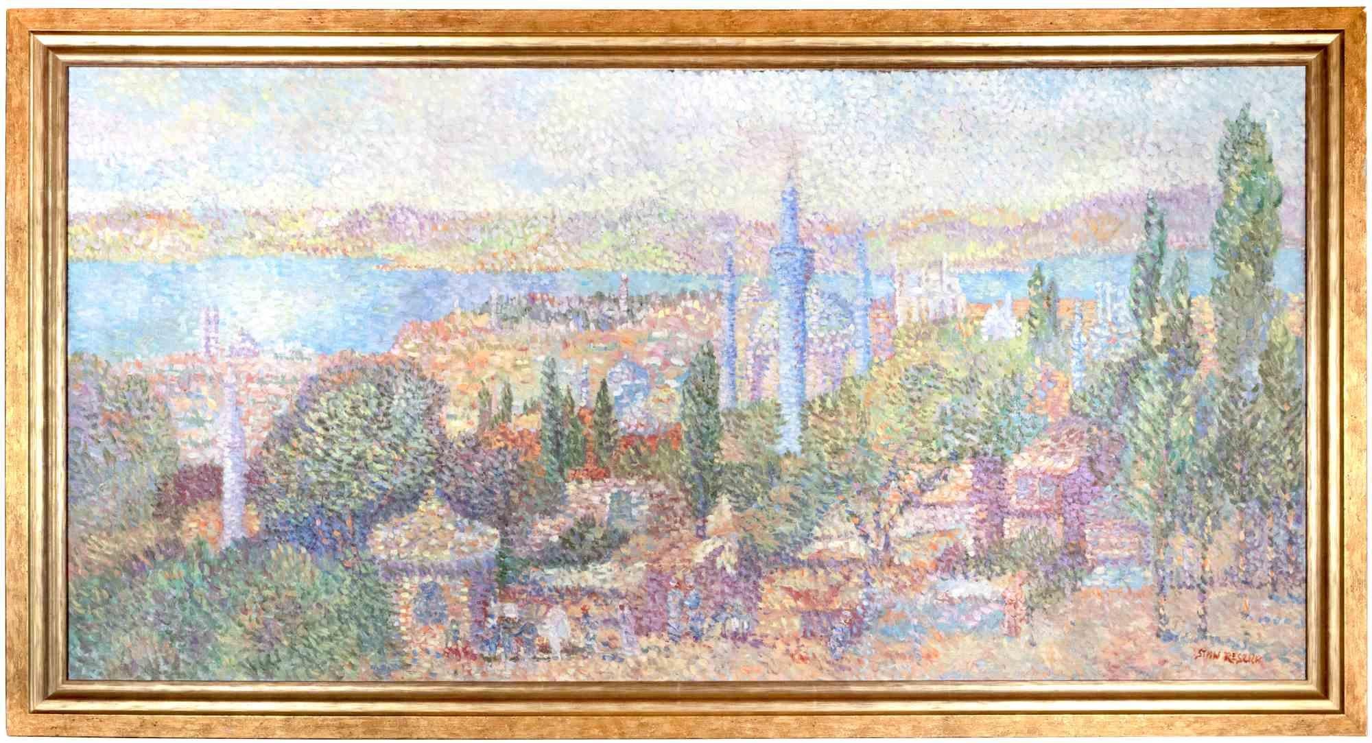 Pointilliste- Ansicht von Istanbul  Gemlde von Stan Reszka  1951