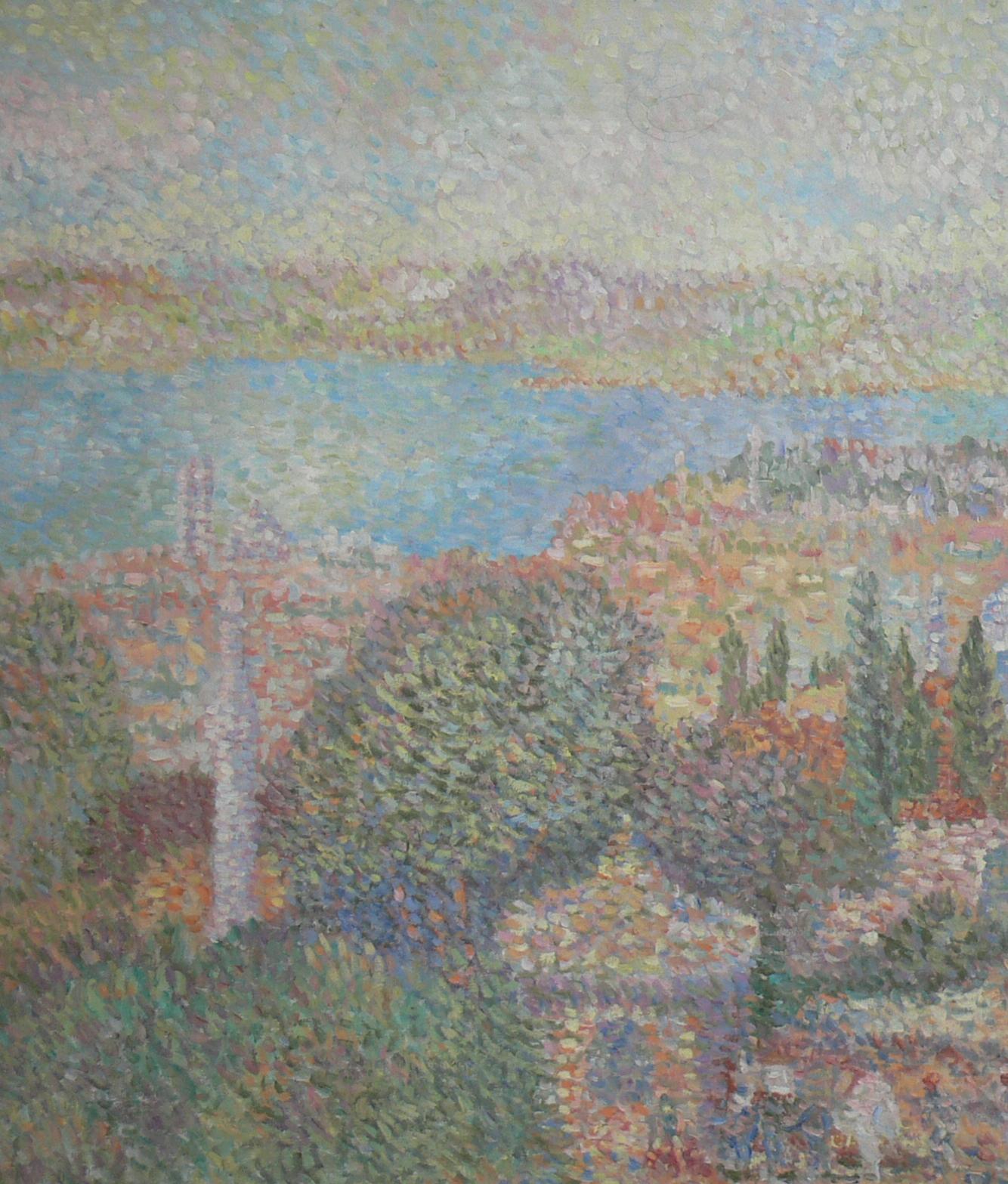 Oil paint on canvas in the style of french pointilism, 1951. By Stan Reszka ( 1924 Poland - died in Paris ). Signed lower right. Framed. 
Measurements: Height: 23.62 in ( 60 cm ), Width: 47.24 in ( 120 cm )



