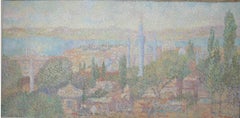 Stan Reszka Dipinto a olio su tela "Una vista su Istanbul", 1951