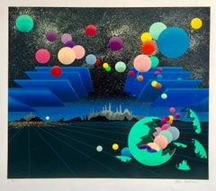 Grande sérigraphie colorée Pop Art surréaliste avec boules de couleur