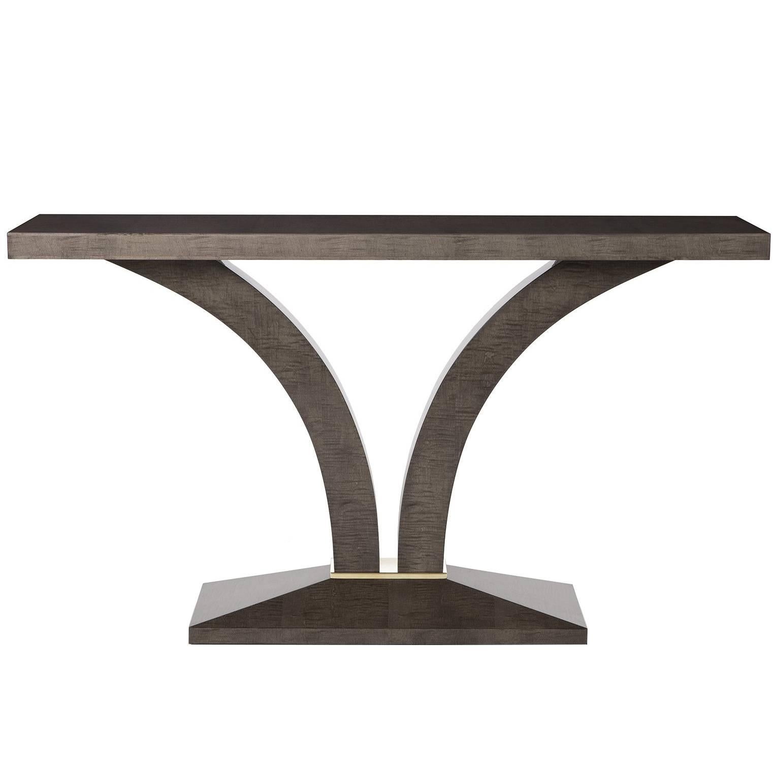 Davidson's Modern, Stanbury Console Table, Sycamore Dusk Wood and Polished Brass