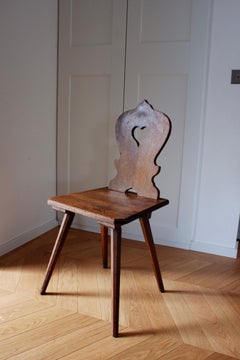 Stand Alone French Primitive Farmers Chair Wood Carved Back