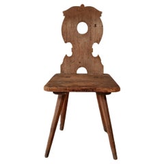 Retro Stand Alone German Primitive Farmers Chair Wooden Stabelle Carved Back 