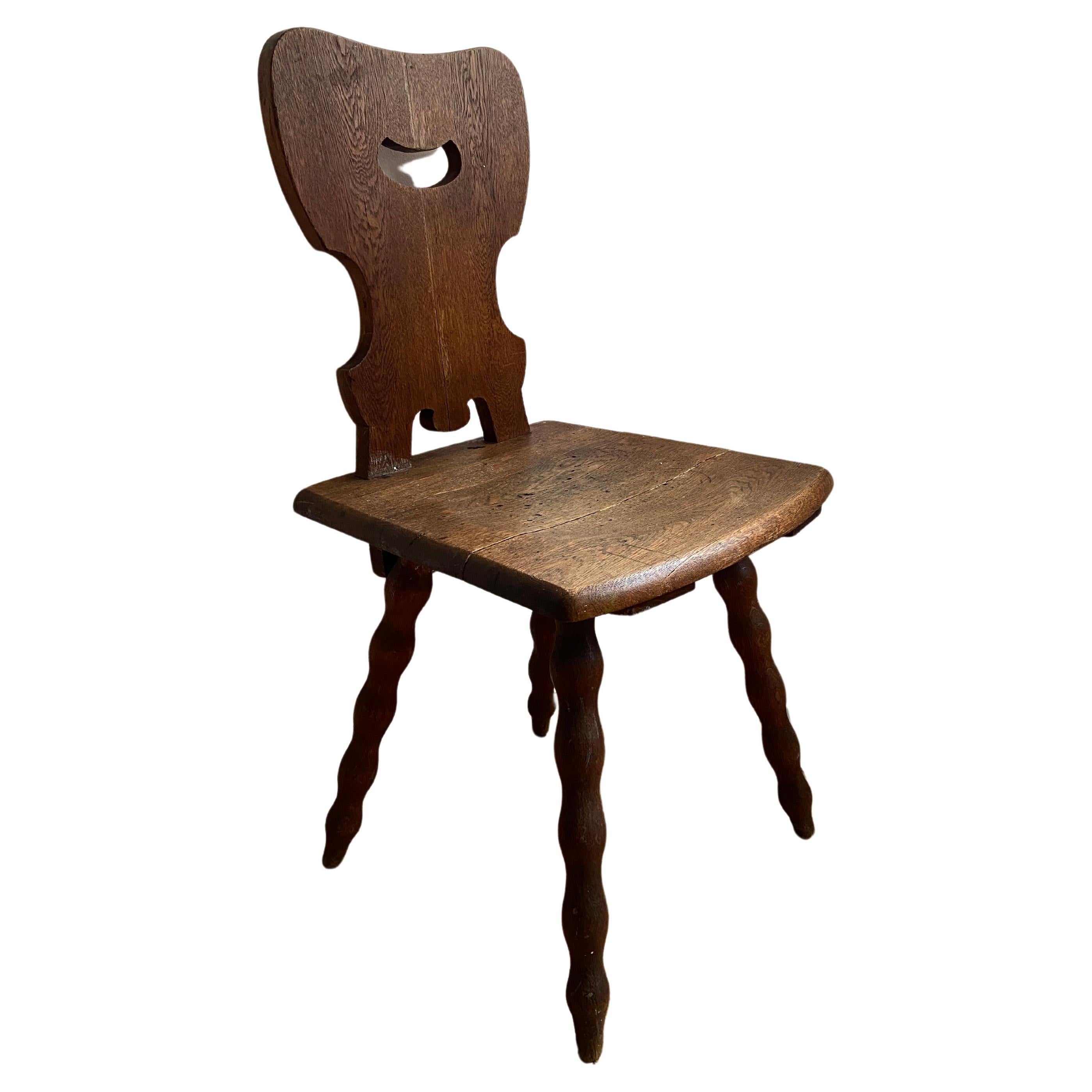 Stand Alone German Primitive Farmers Chair Wooden Stabelle Carved Back