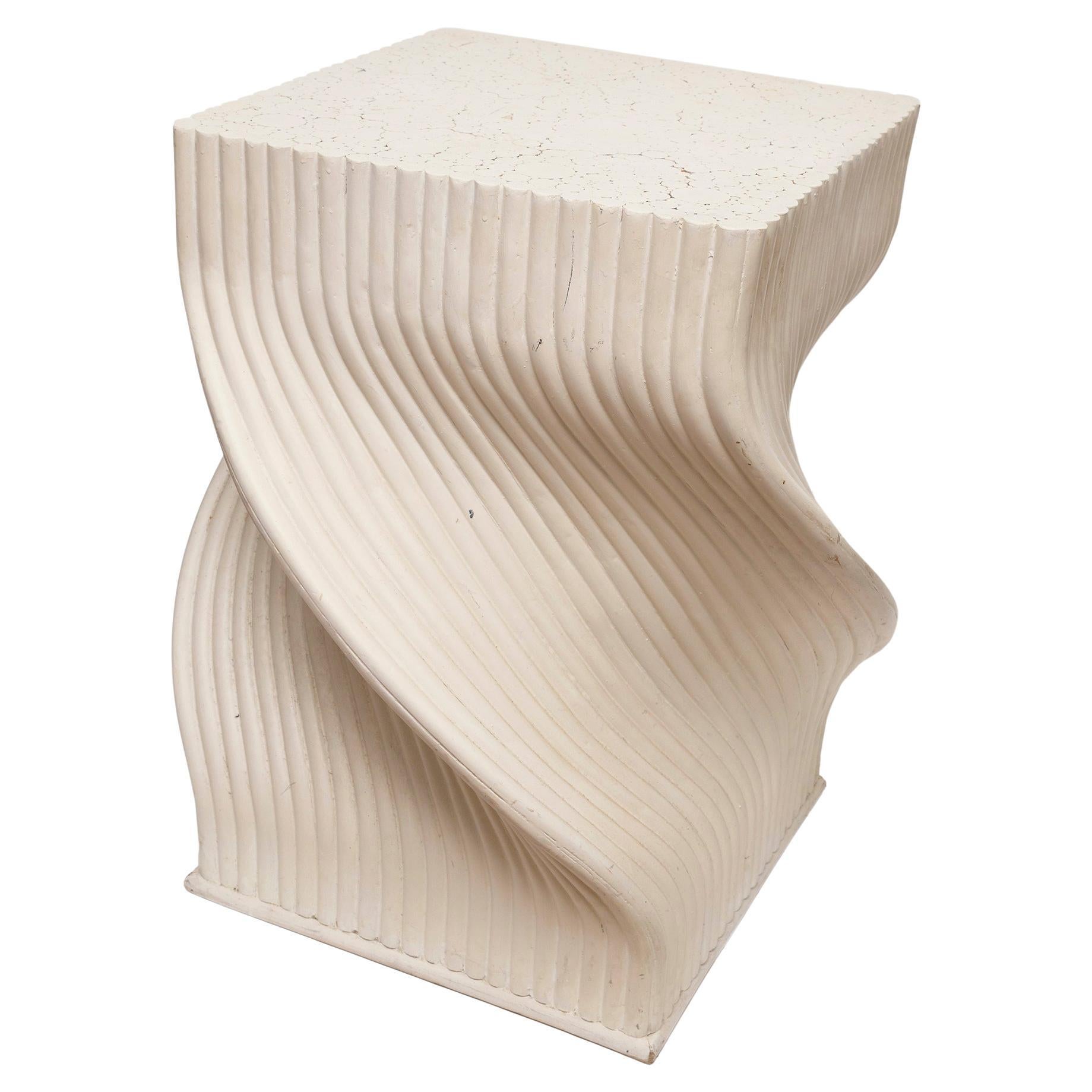 Support de table blanc côtelé sur piédestal 74 cm