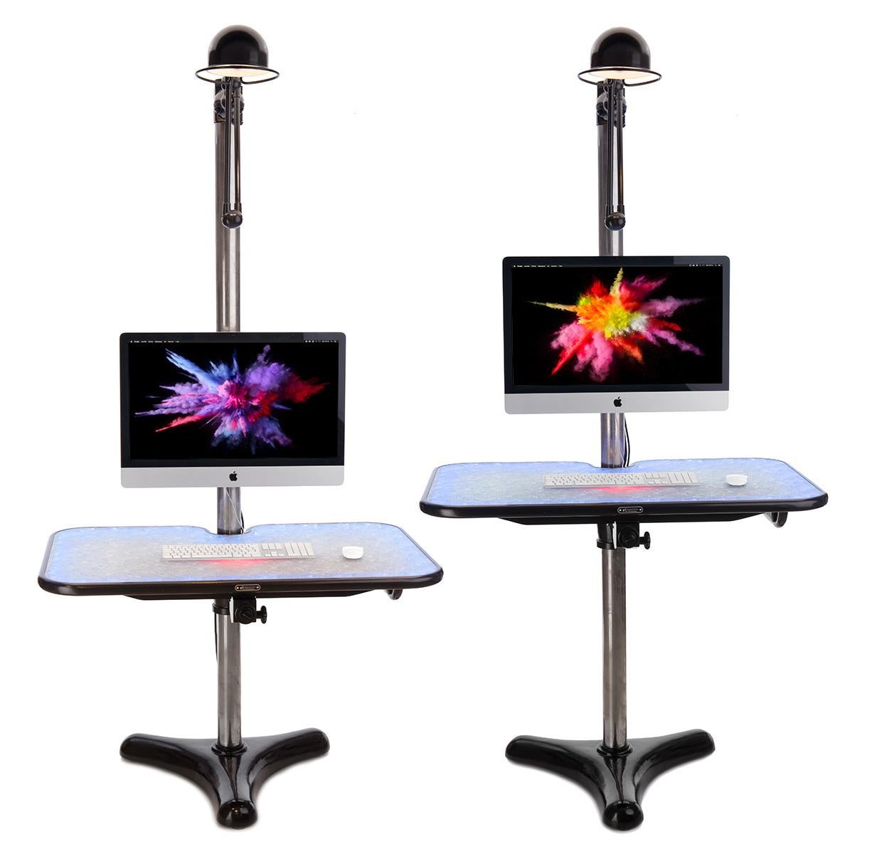 Great industrial eye-catcher as a work station in a hip company or the man cave.
But also as a presentation place for a special (museum) object would be a great function!
The starting point for this sit-stand (desk) workplace is a Firenze (Italy)