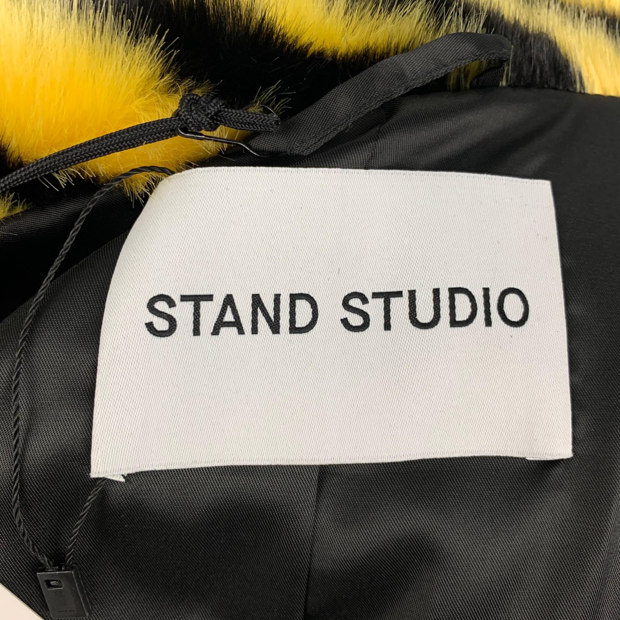 STAND STUDIO AW 20 Size M Yellow Black Zebra Print Faux Fur Crystal Coat 1