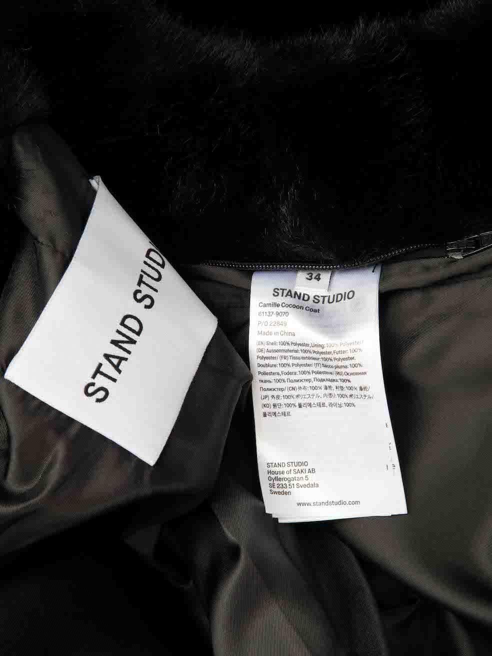 Women's Stand Studio Black Faux Fur Camille Cocoon Coat Size XXXS For Sale