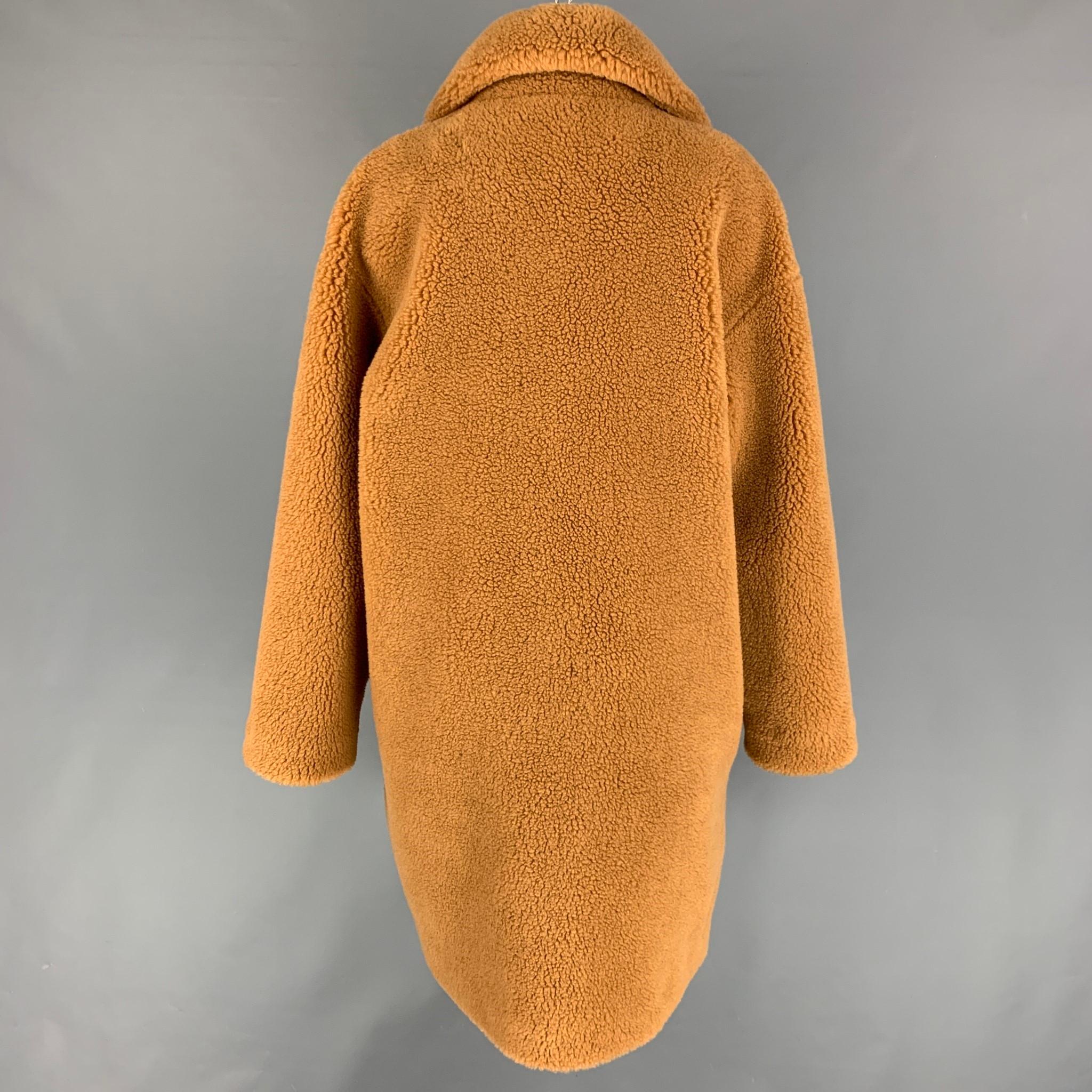 Orange STAND STUDIO Notch Lapel Size L Tan Textured Faux Fur Coat