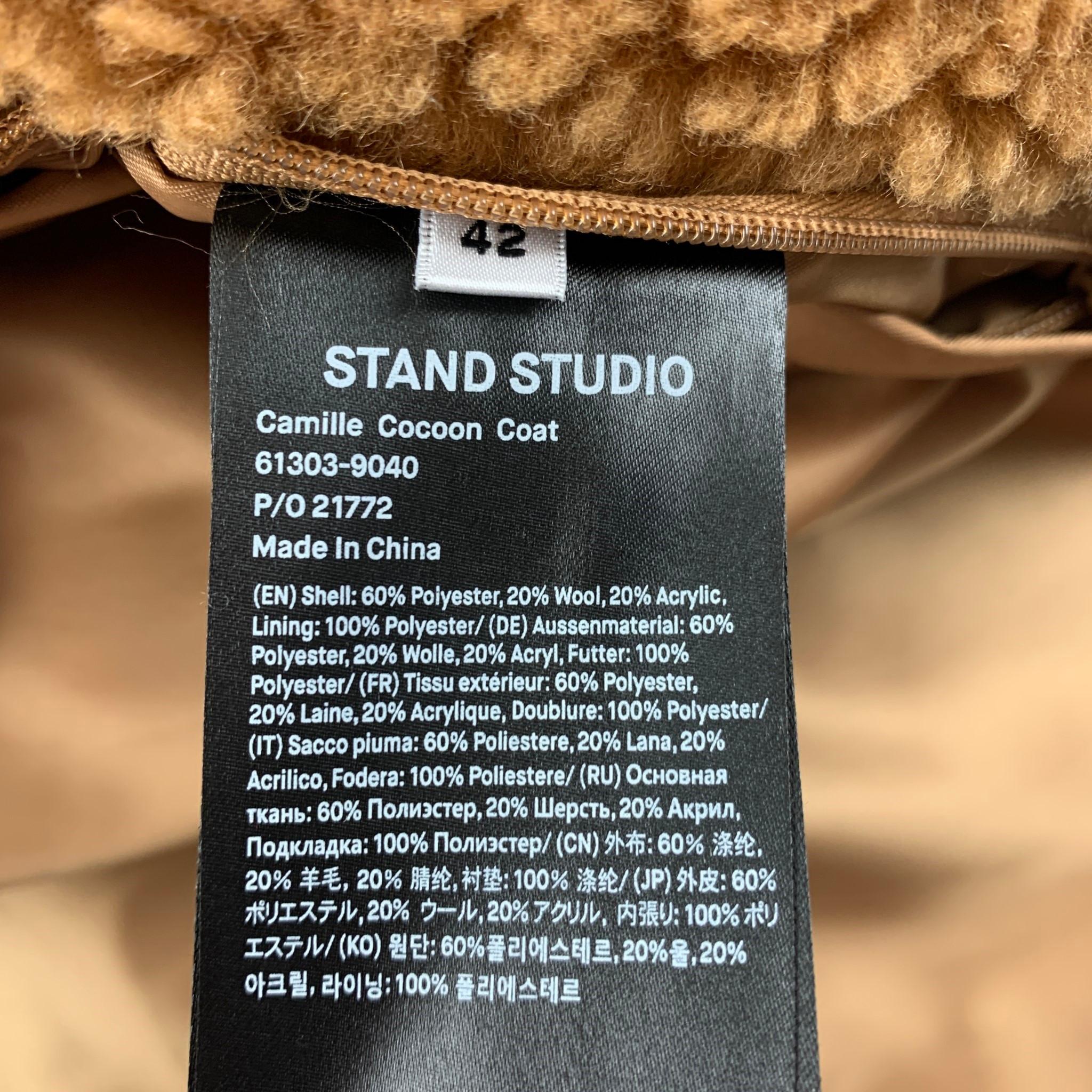 STAND STUDIO Notch Lapel Size L Tan Textured Faux Fur Coat In Good Condition In San Francisco, CA