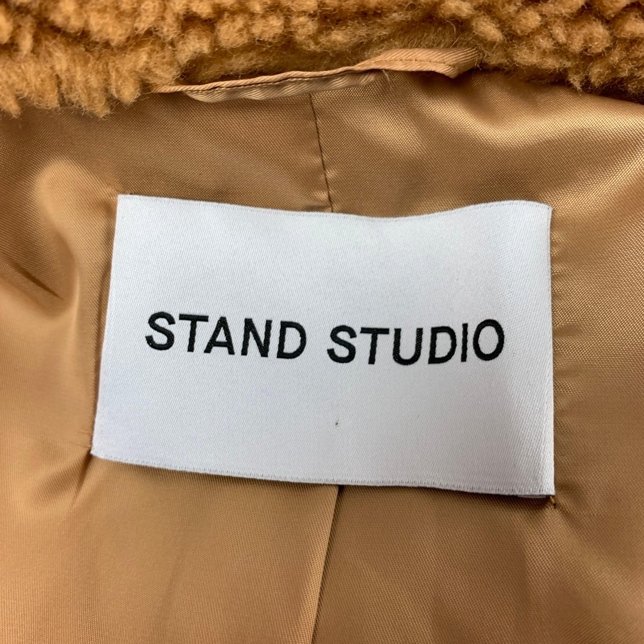 Women's STAND STUDIO Notch Lapel Size L Tan Textured Faux Fur Coat