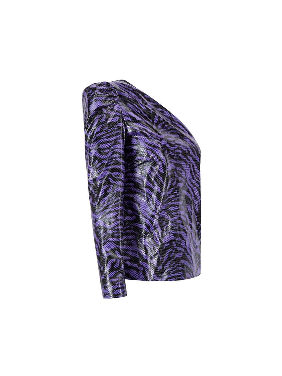 El ESTADO es Nunca usado, con etiquetas. Este nuevo artículo de reventa del diseñador Stand Studio no presenta ningún desgaste visible en la parte superior. 
 
 
 
 Detalles
 
 
 Morado
 
 Poliéster
 
 Top con un hombro
 
 Motivo de cebra
 
 Cierre